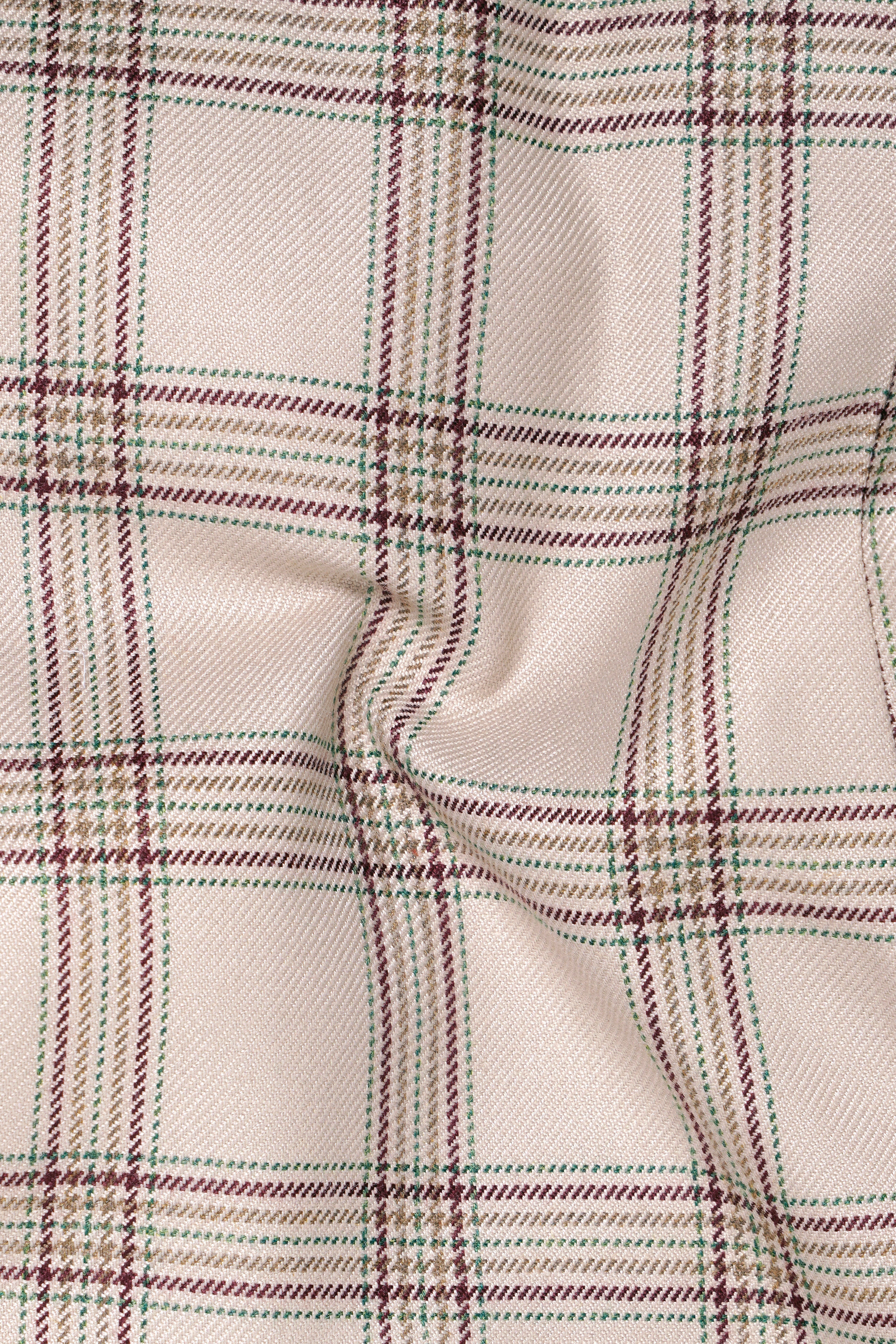 Swirl Cream with Maroon and Green windowpane Tweed Double Breasted Blazer
