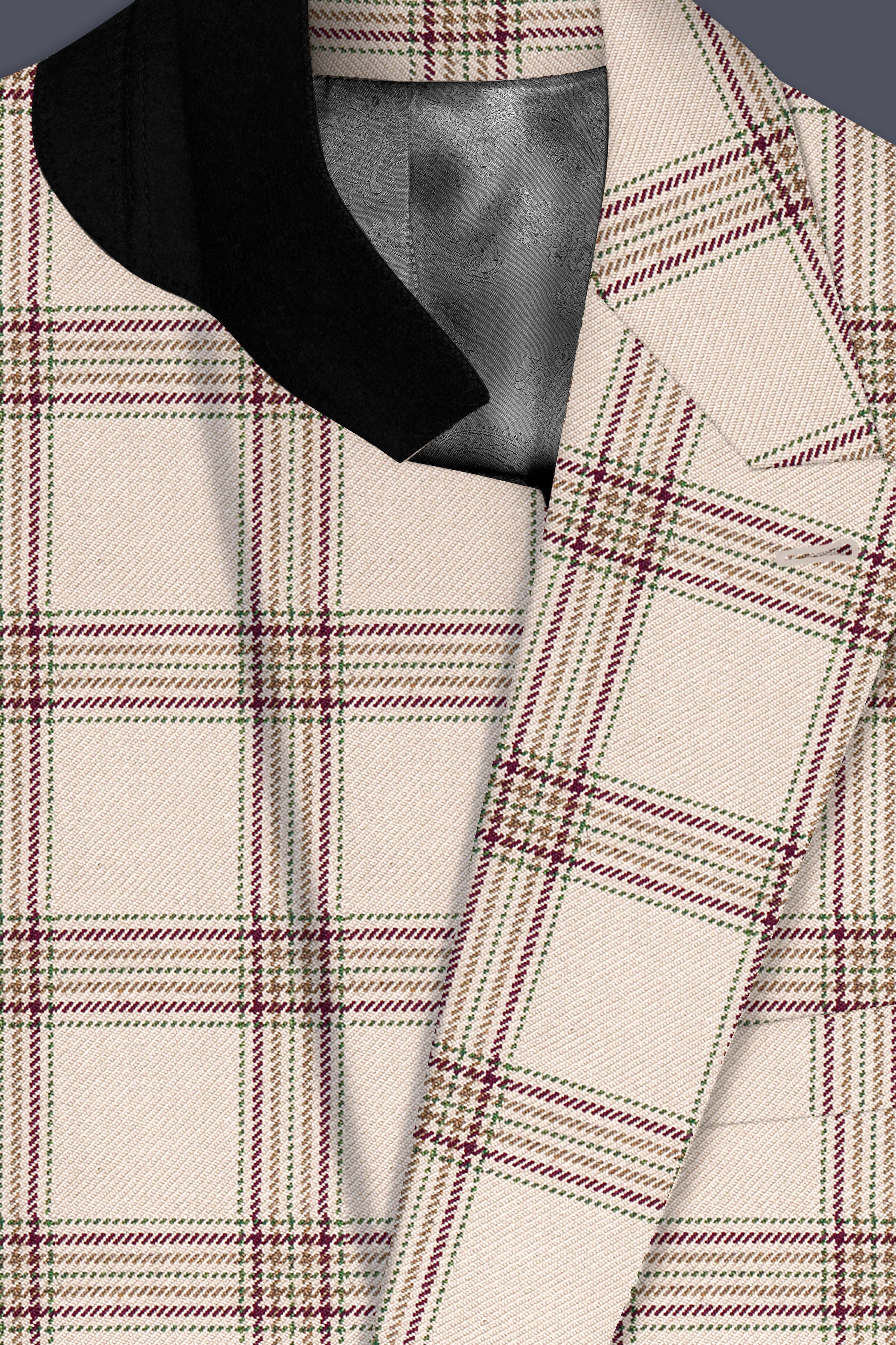 Swirl Cream with Maroon and Green windowpane Tweed Double Breasted Blazer