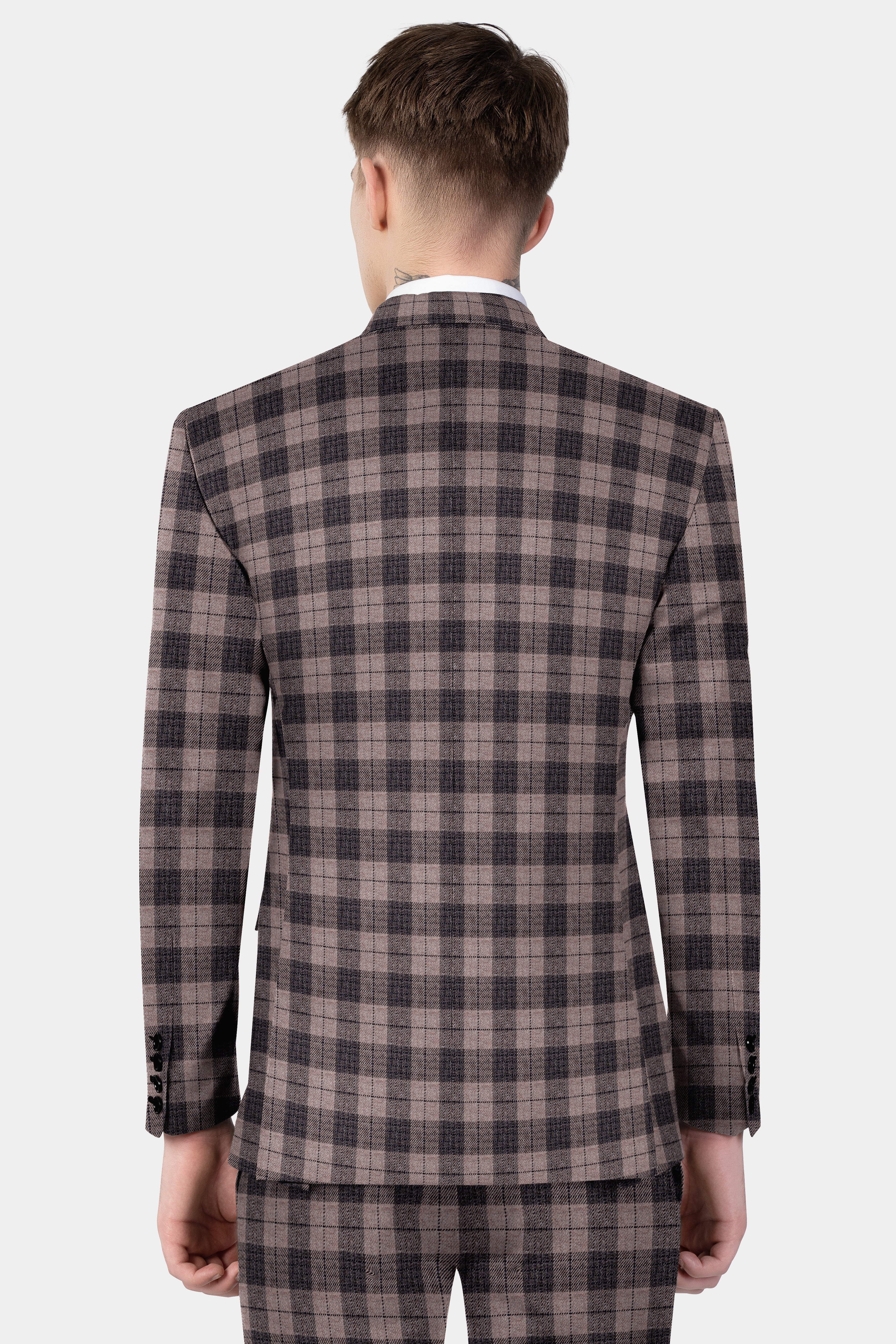Vampire Brown Checks Plaid Tweed Blazer