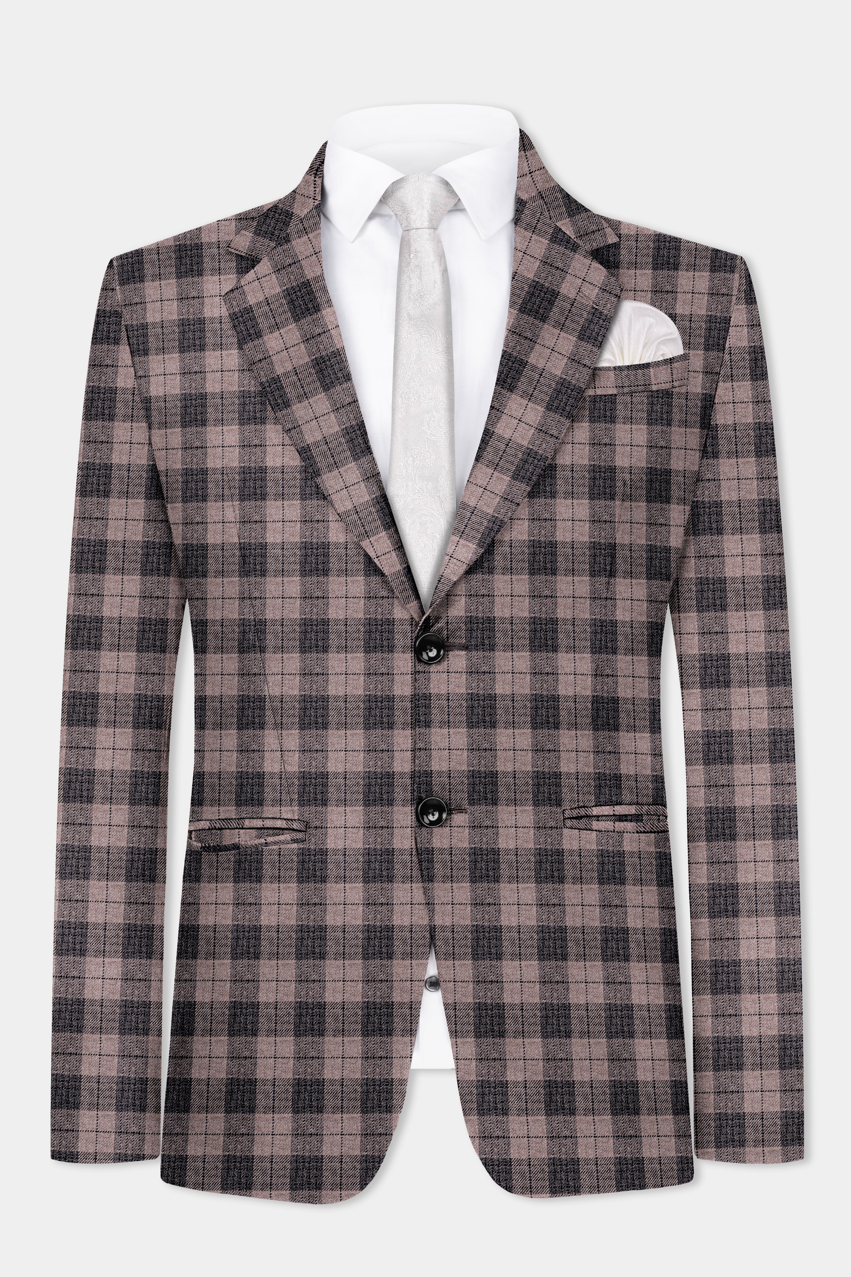 Vampire Brown Checks Plaid Tweed Blazer