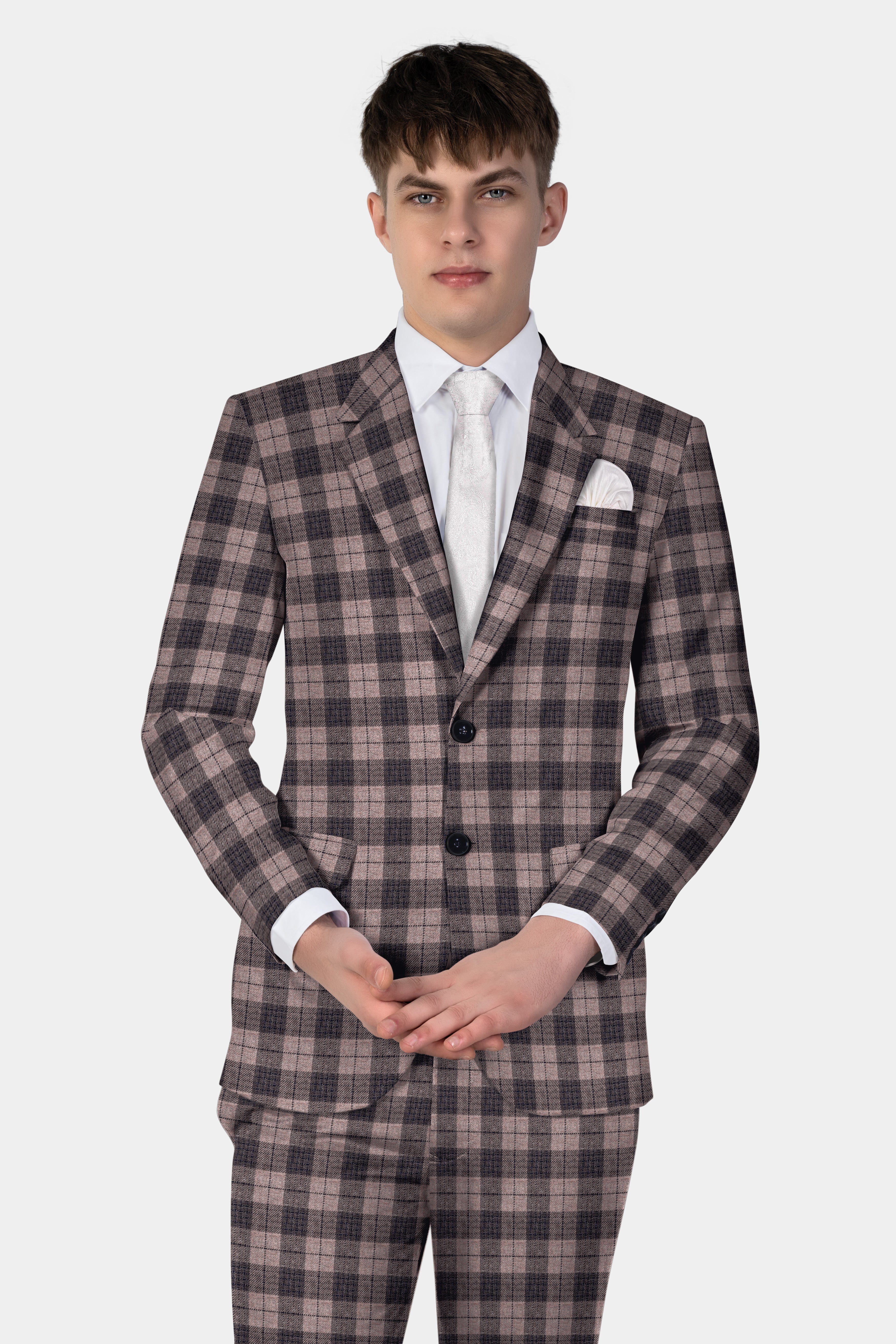 Vampire Brown Checks Plaid Tweed Blazer