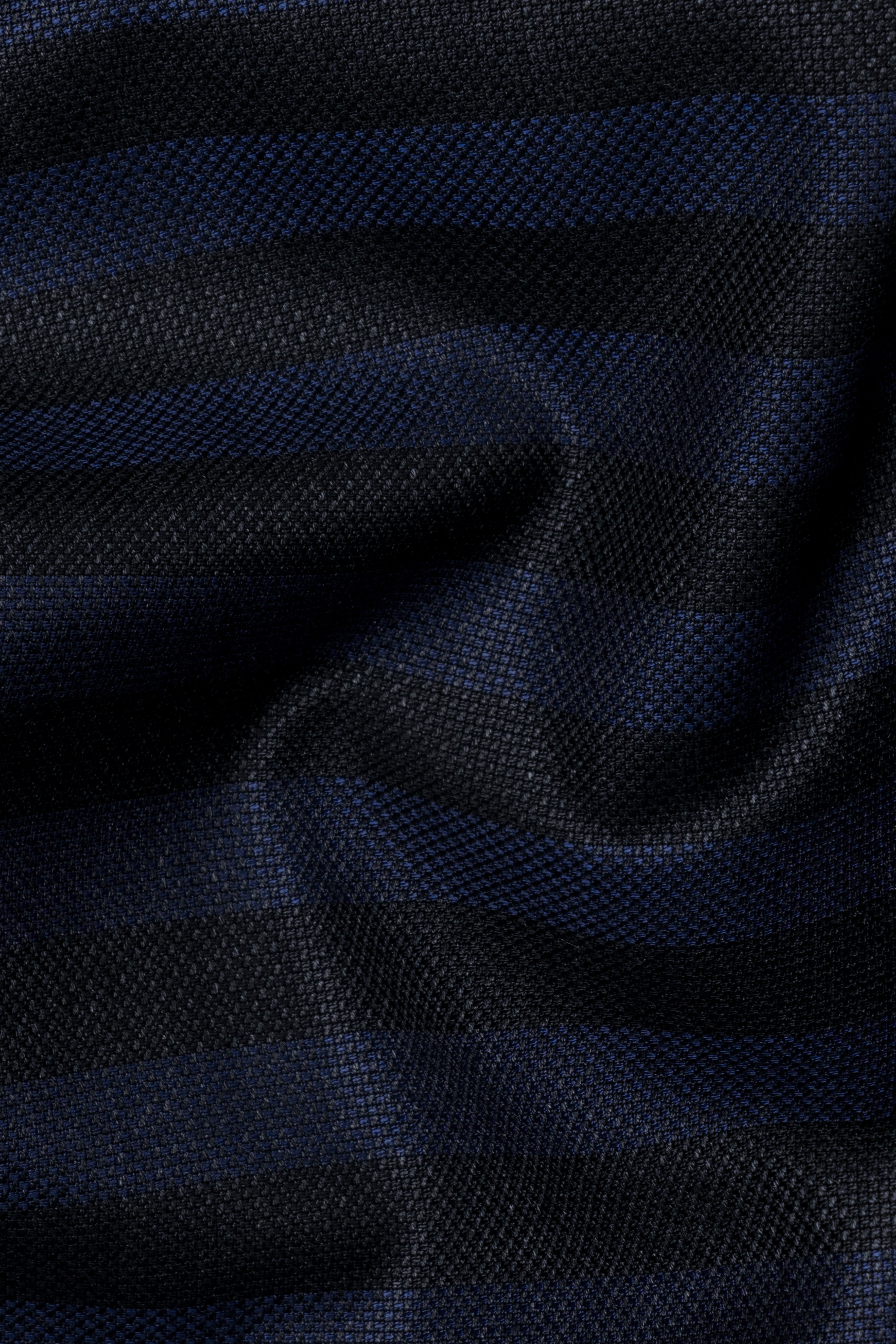 Mirage Blue and Black Horizontal Striped Wool Blend Blazer