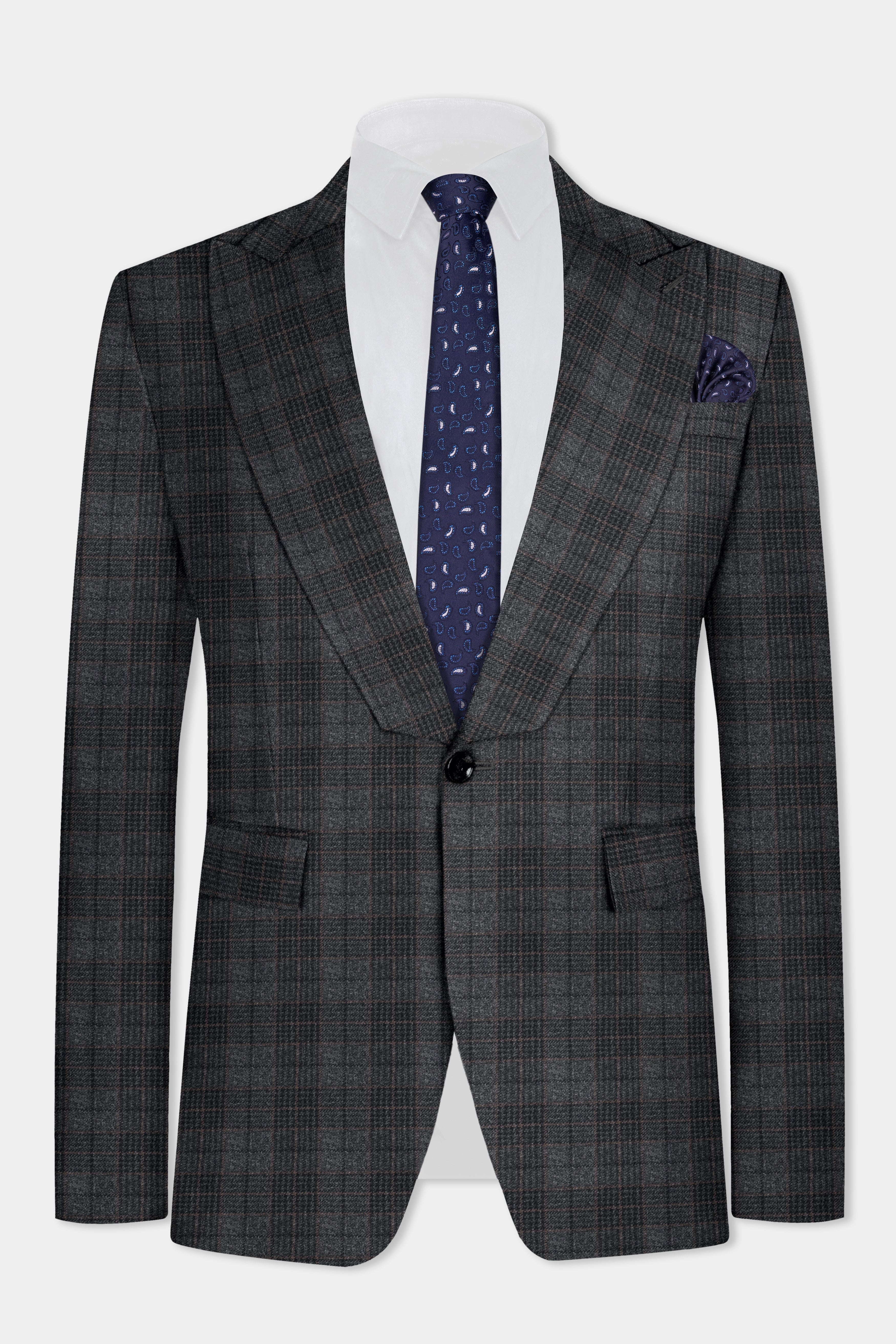 Charcoal Gray Plaid Tweed Blazer