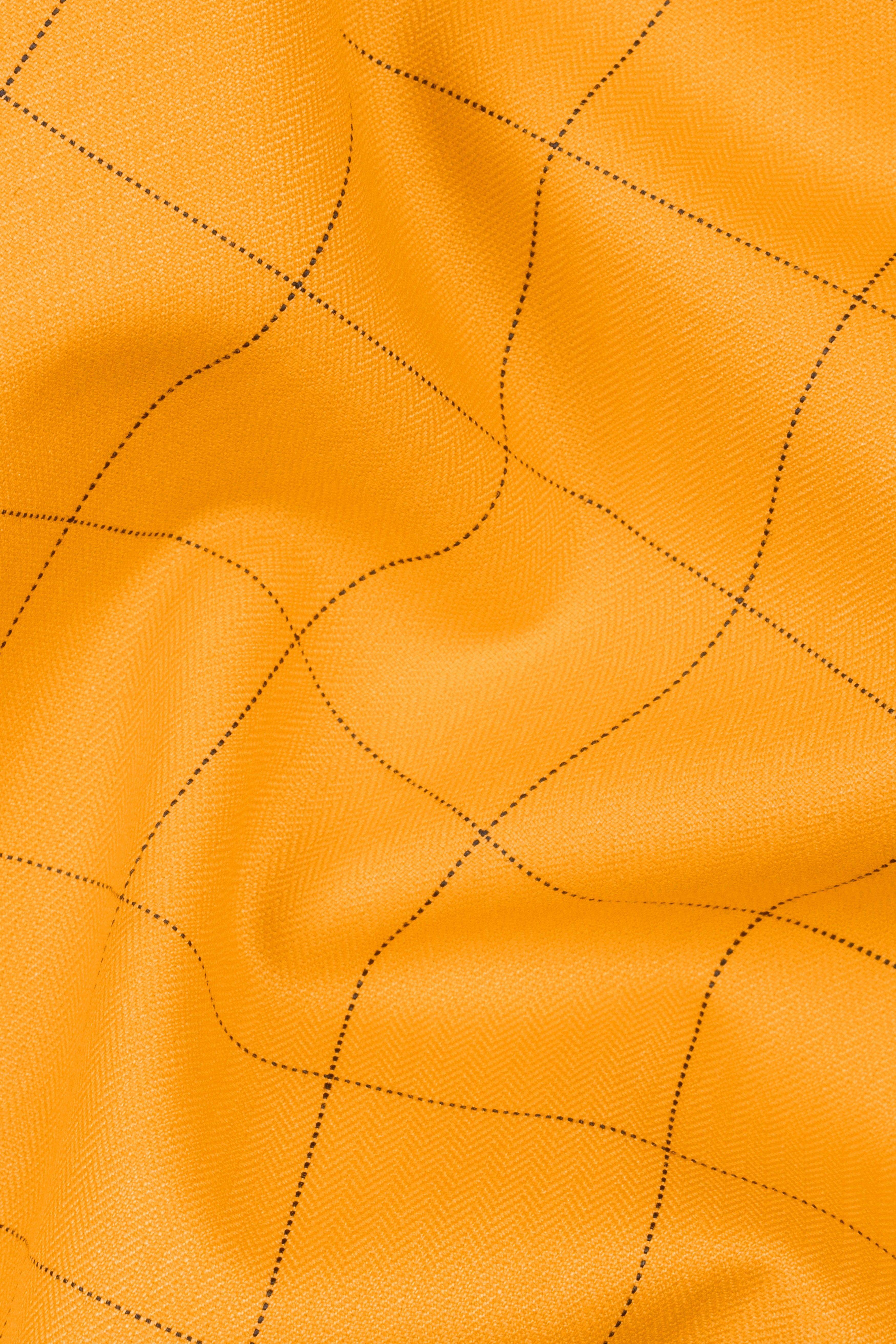 Cantaloupe Yellow herringbone Windowpane Single Breasted Blazer