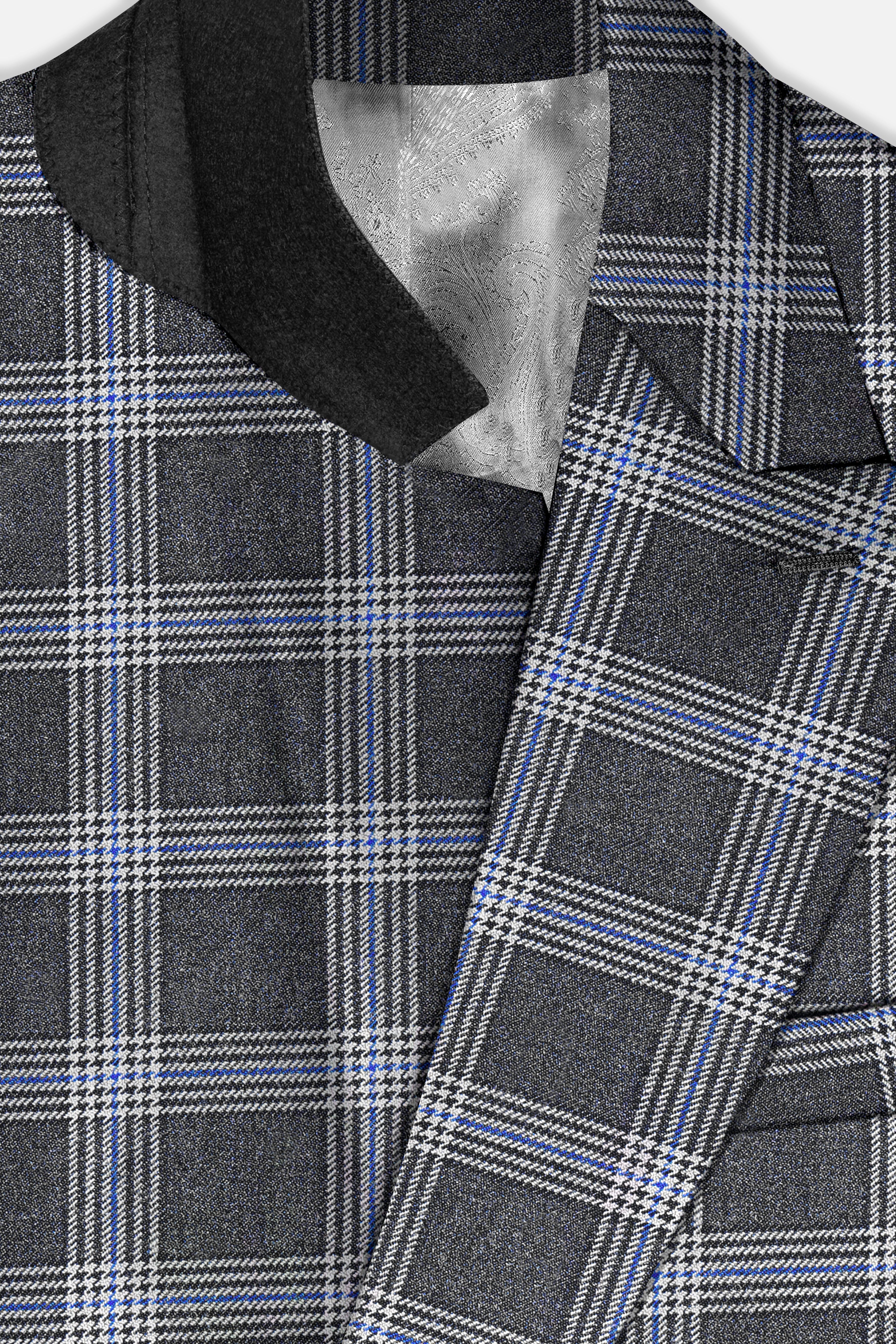 Iridium Gray Plaid Tweed Double Breasted Blazer