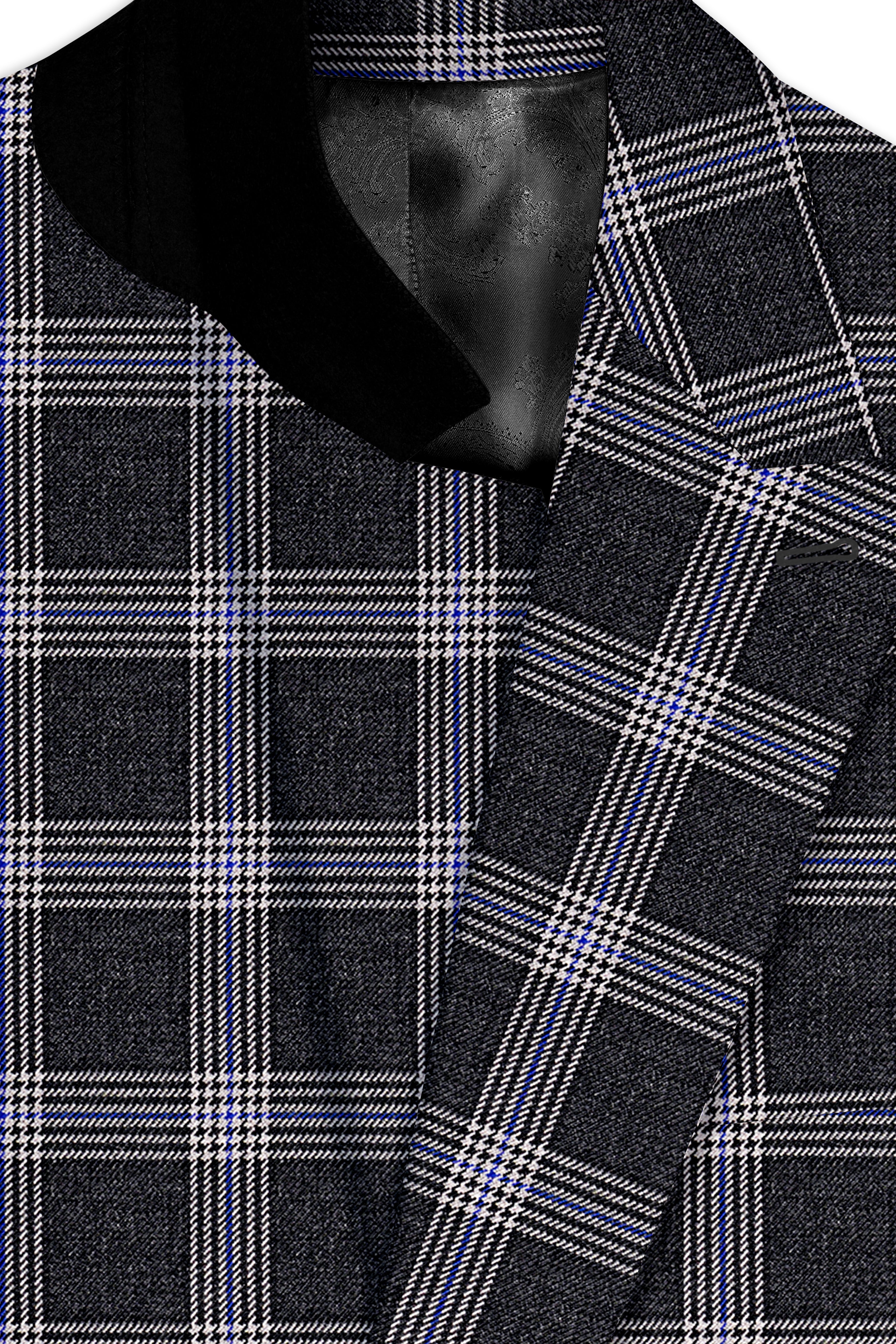 Iridium Gray Plaid Tweed Double Breasted Blazer