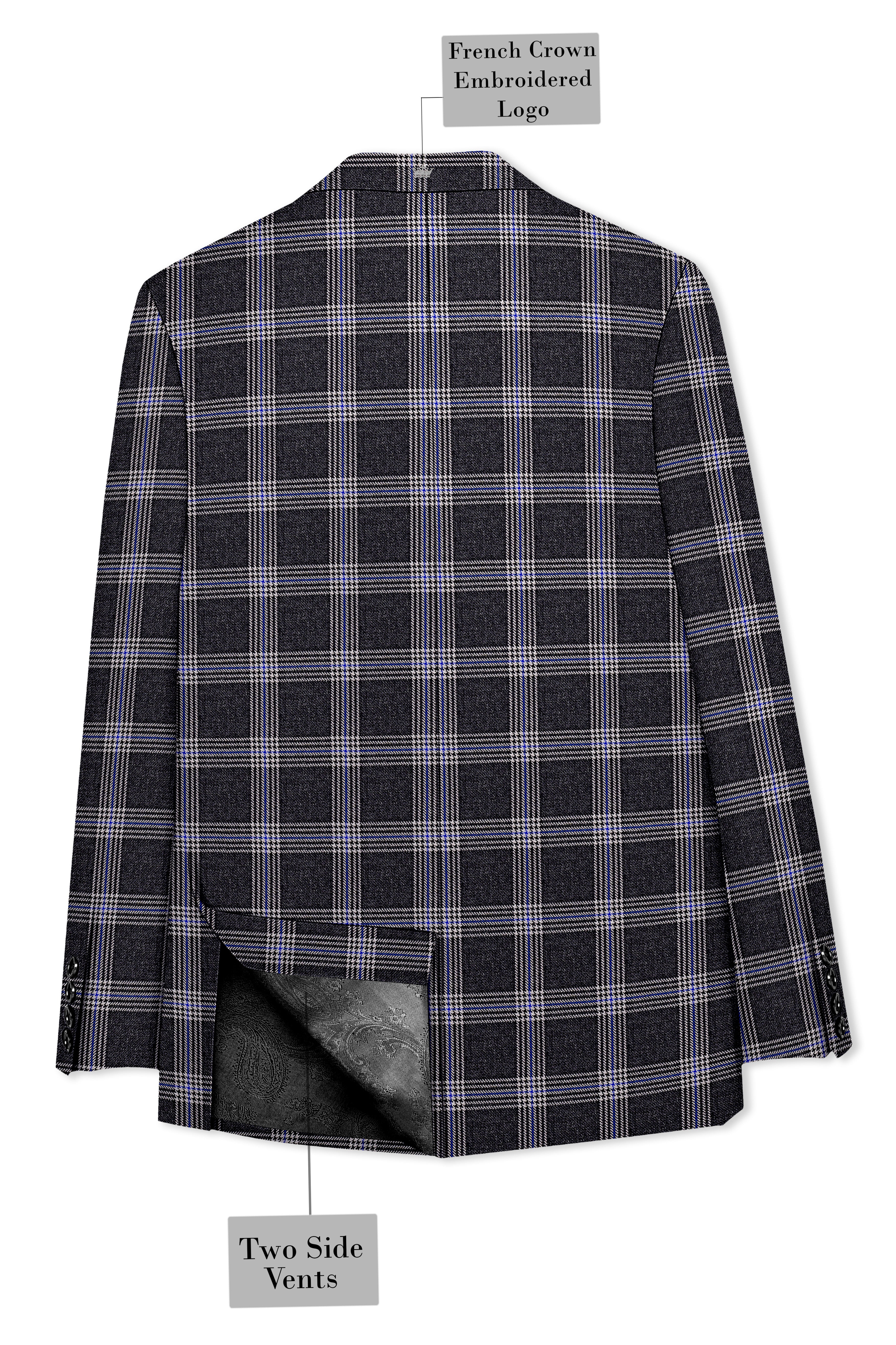 Iridium Gray Plaid Tweed Double Breasted Blazer