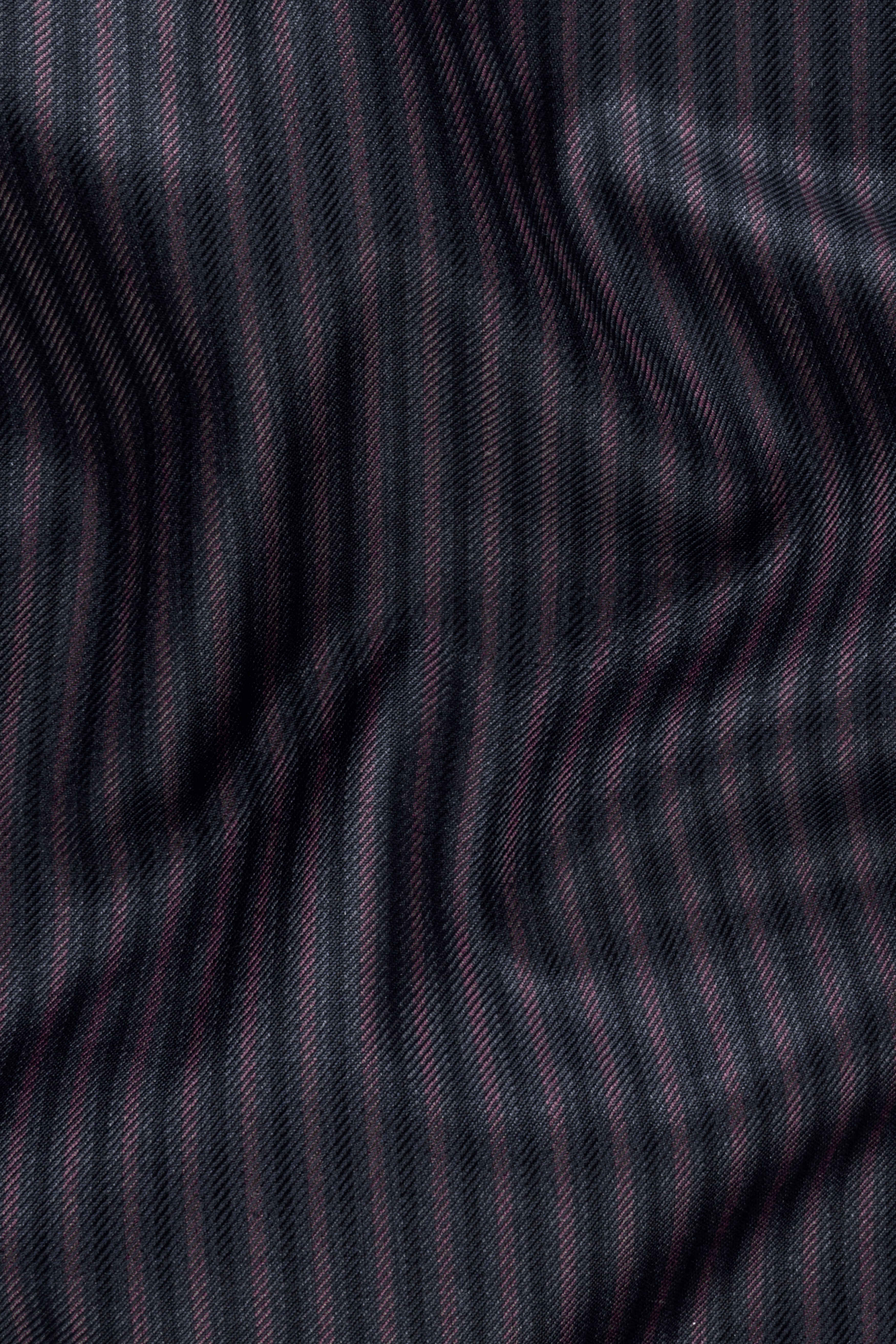 Ebony Clay Blue with Wine Berry Striped Wool Blend Patch Pocket Designer Sport Blazer