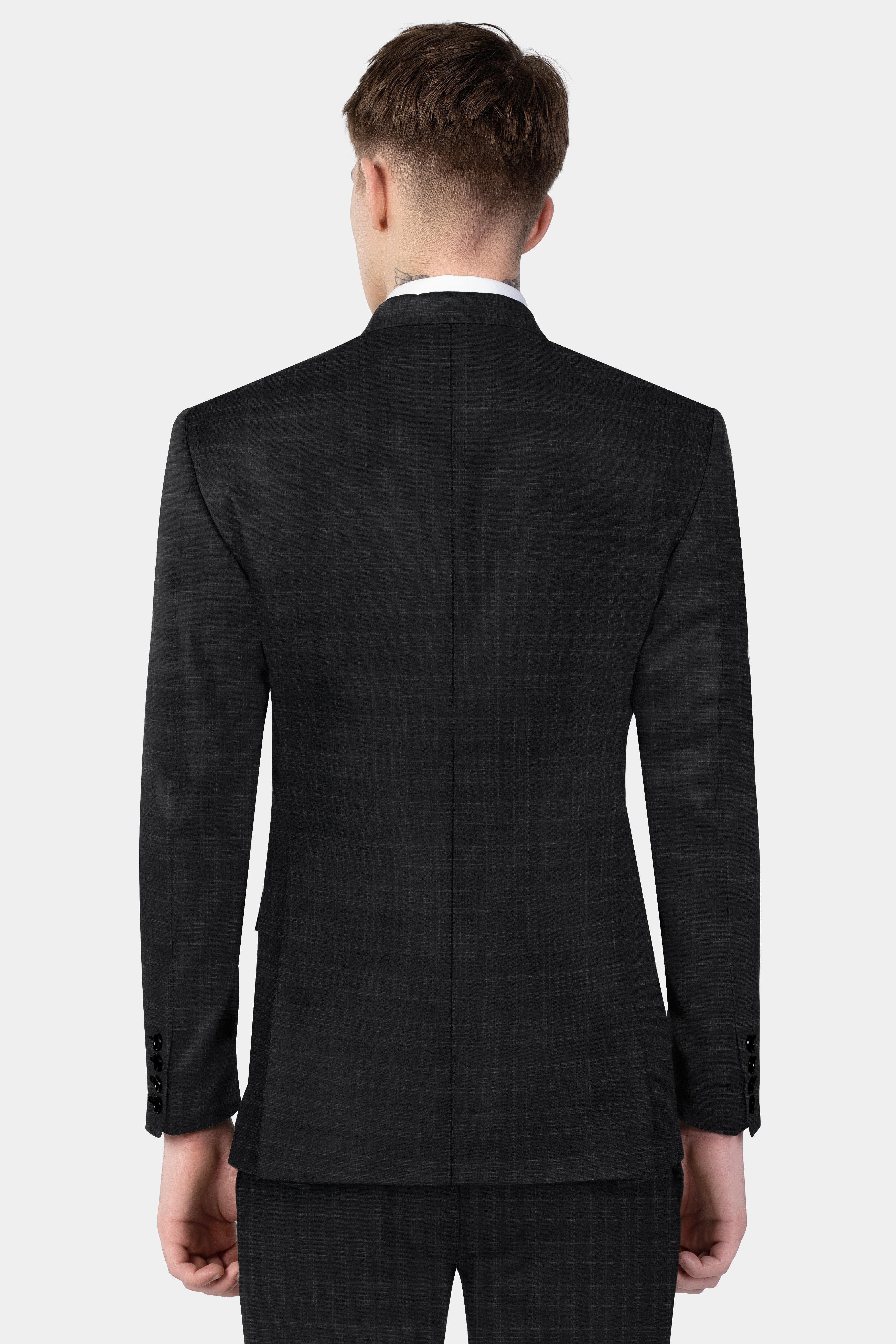 Zeus Grey Plaid Wool Blend Double Breasted Blazer