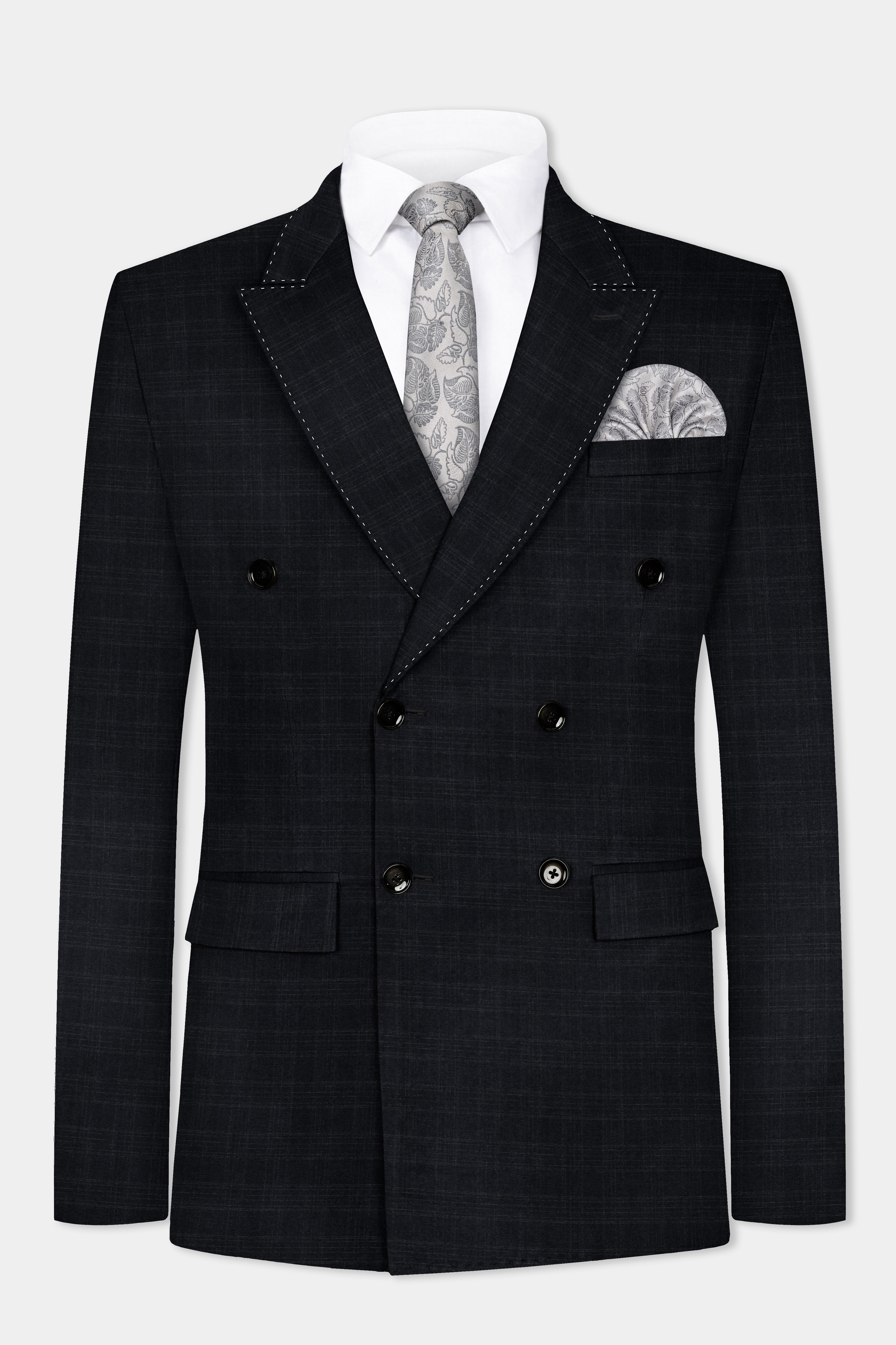 Racing Gray Plaid Wool Blend Double Breasted Blazer