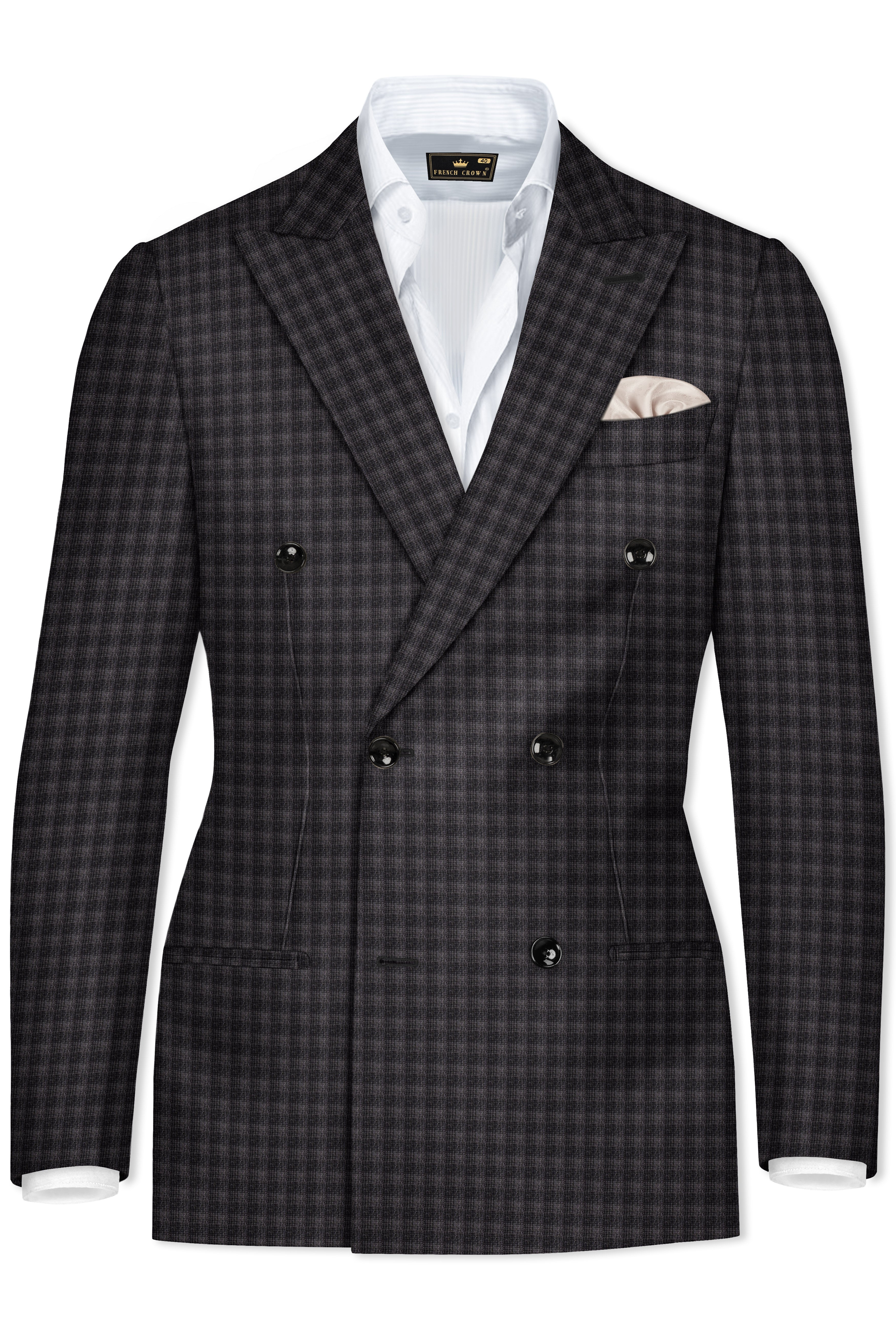 Piano Gray Plaid Wool Blend Double Breasted Blazer