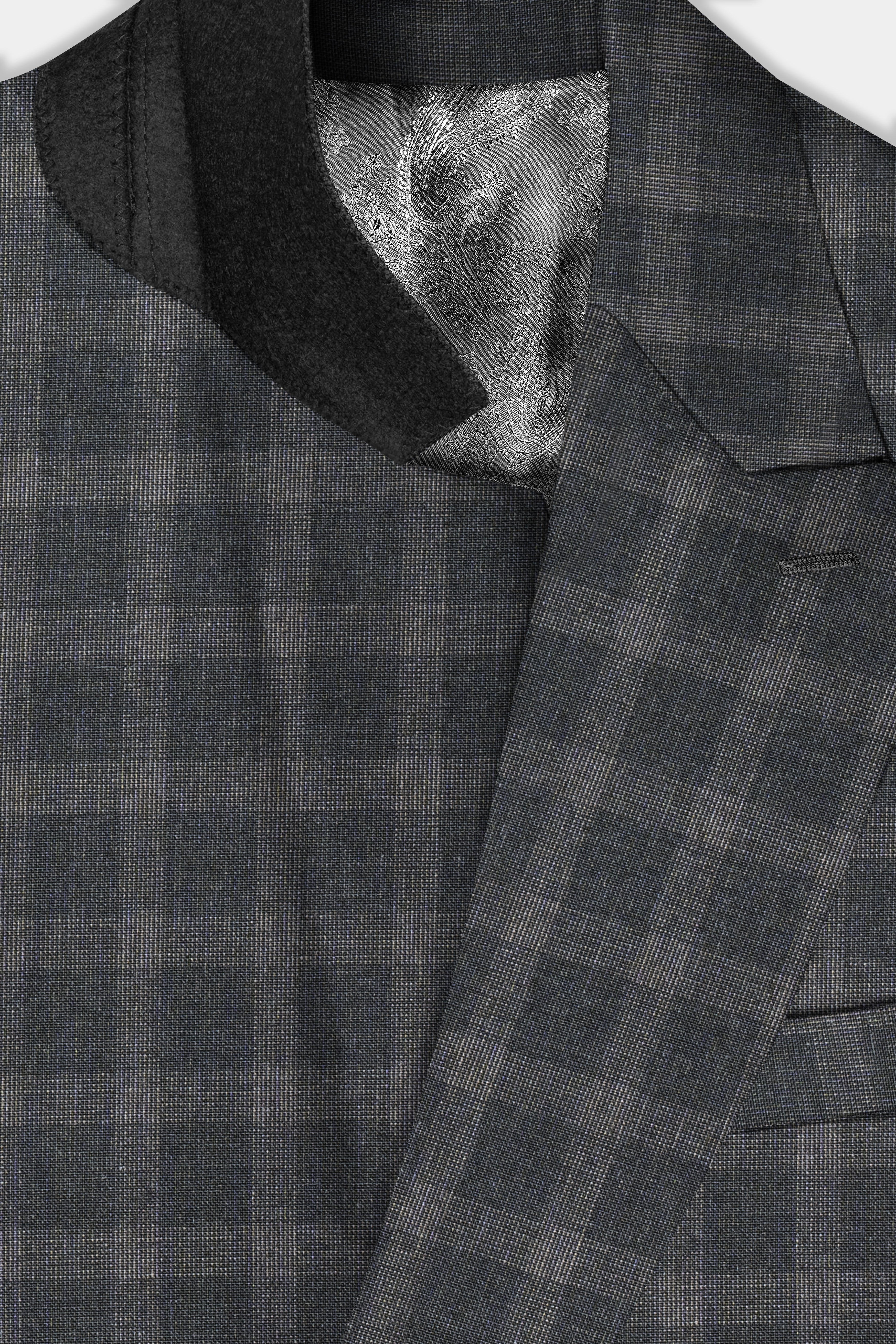 Gravel Gray Checkered Wool Blend Double Breasted Blazer