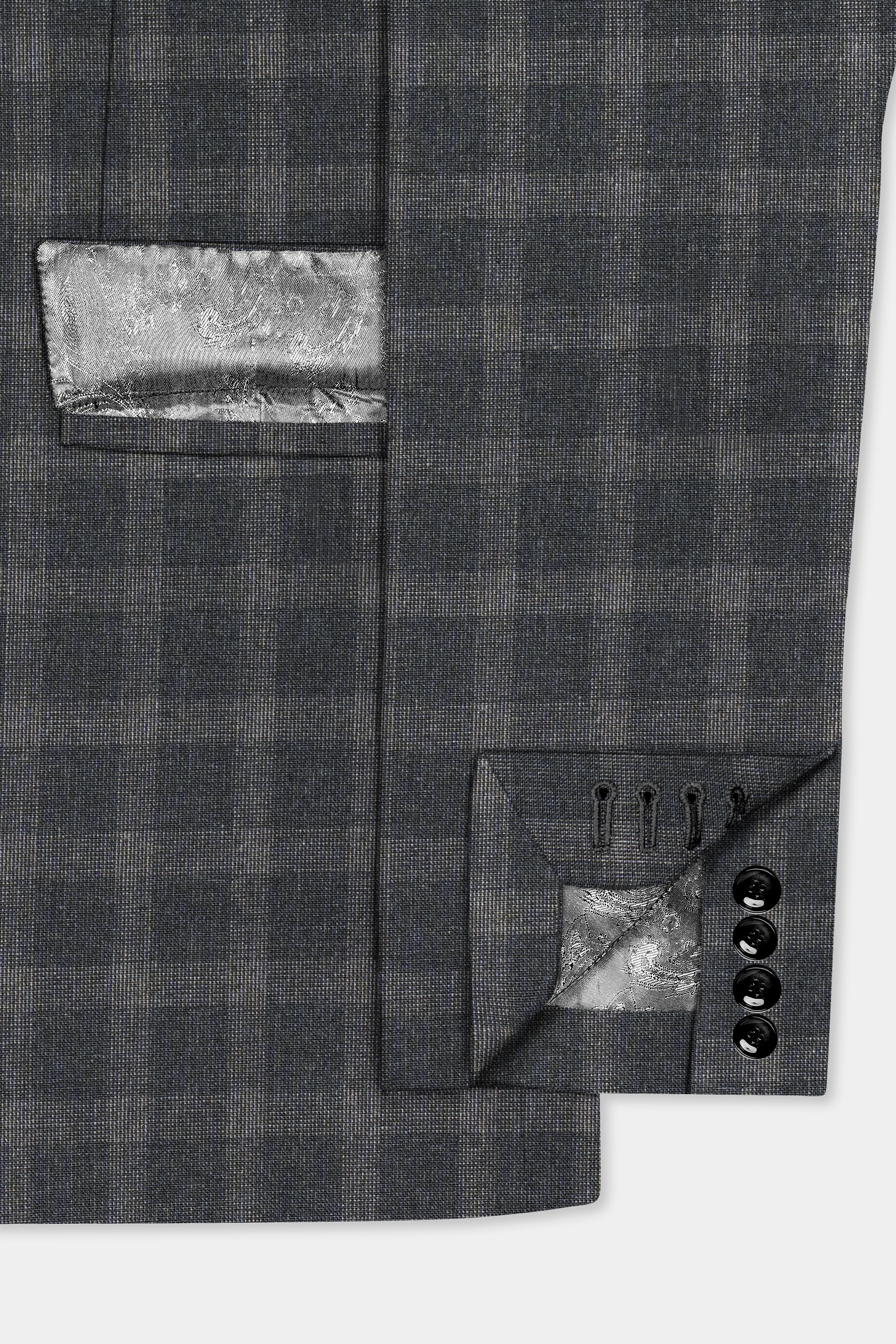 Gravel Gray Checkered Wool Blend Double Breasted Blazer