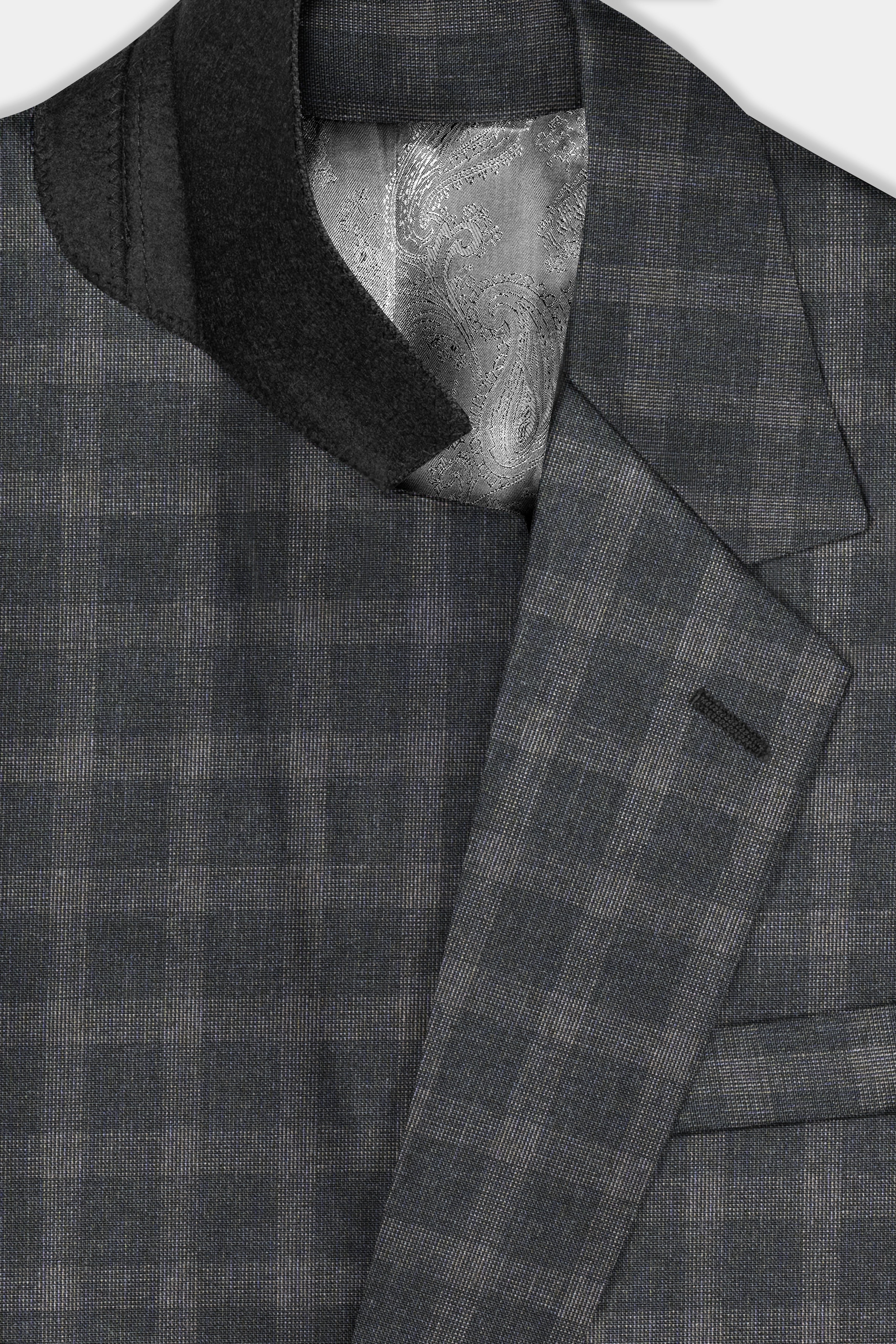 Gravel Gray Checkered Wool Blend Single Breasted Blazer