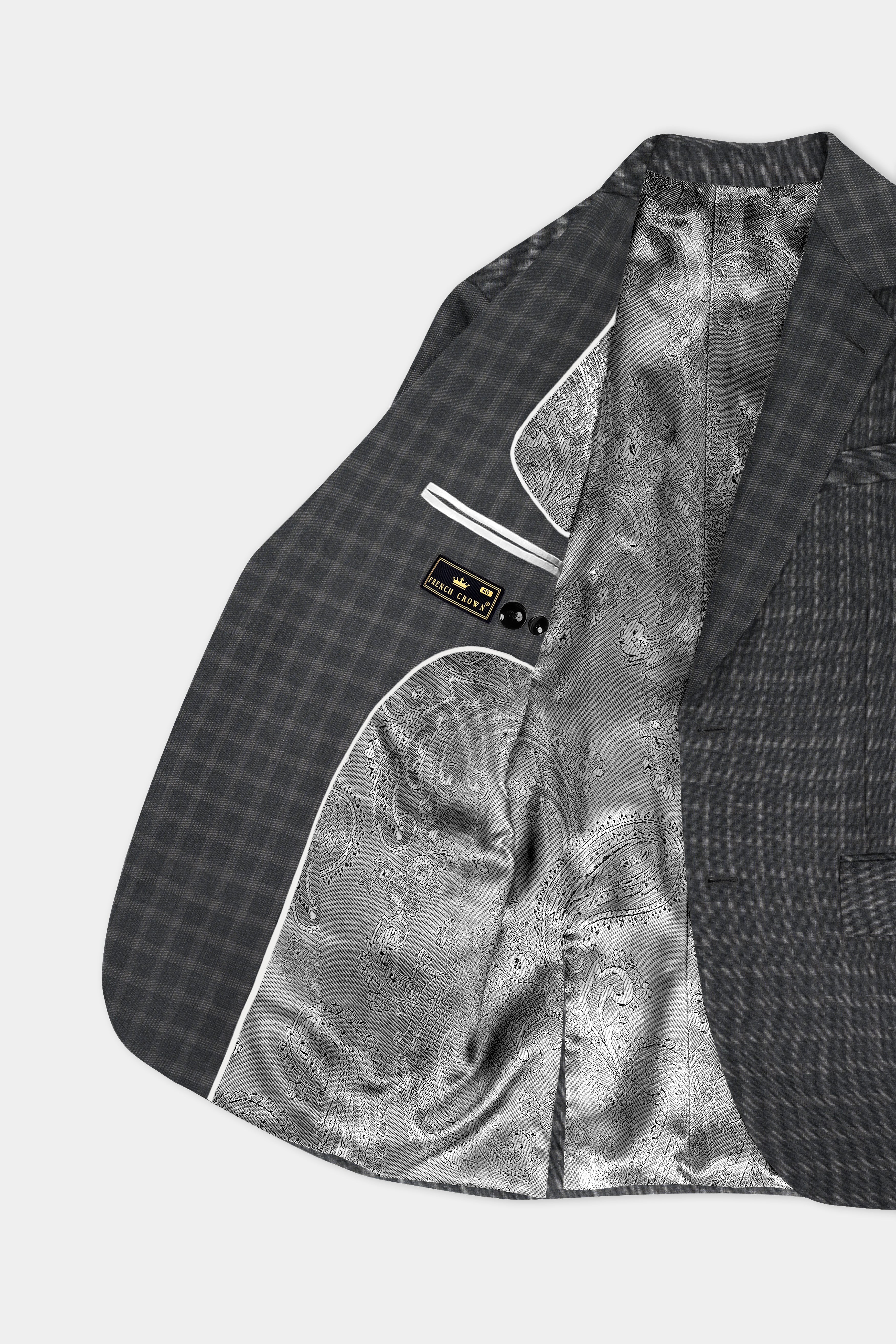 Gravel Gray Checkered Wool Blend Single Breasted Blazer
