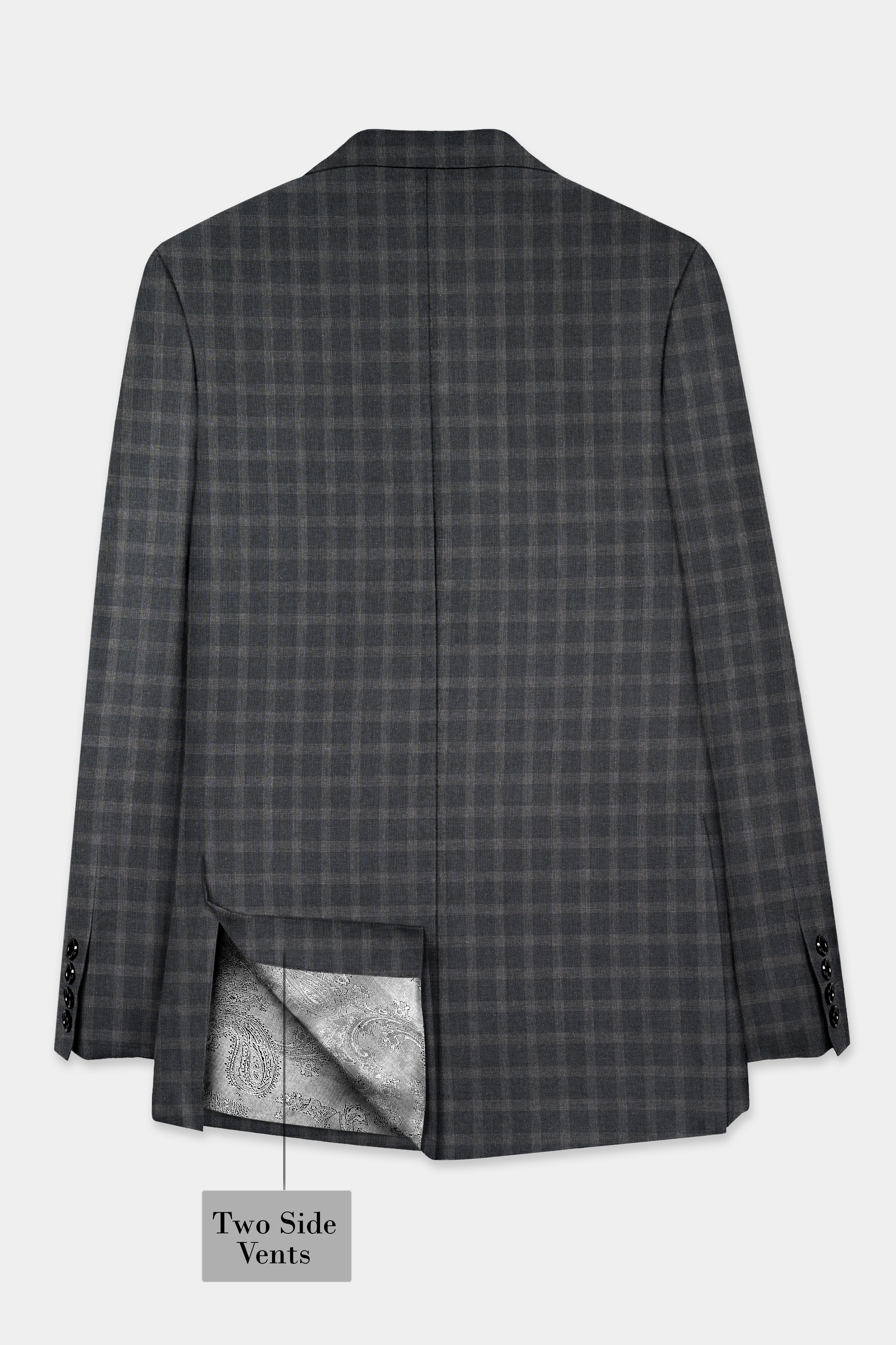 Gravel Gray Checkered Wool Blend Single Breasted Blazer