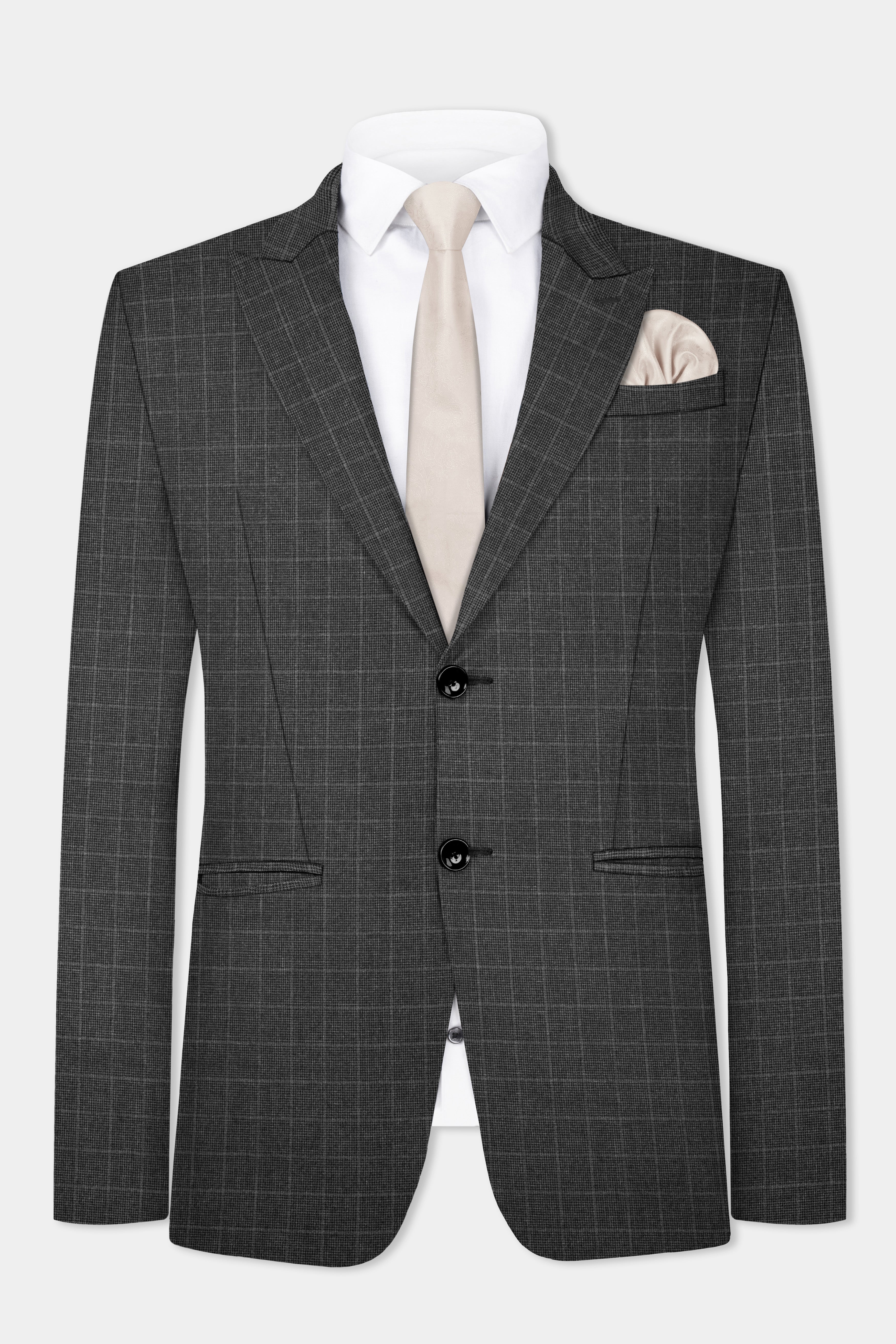 Iridium Gray Plaid Wool Blend Single Breasted Blazer