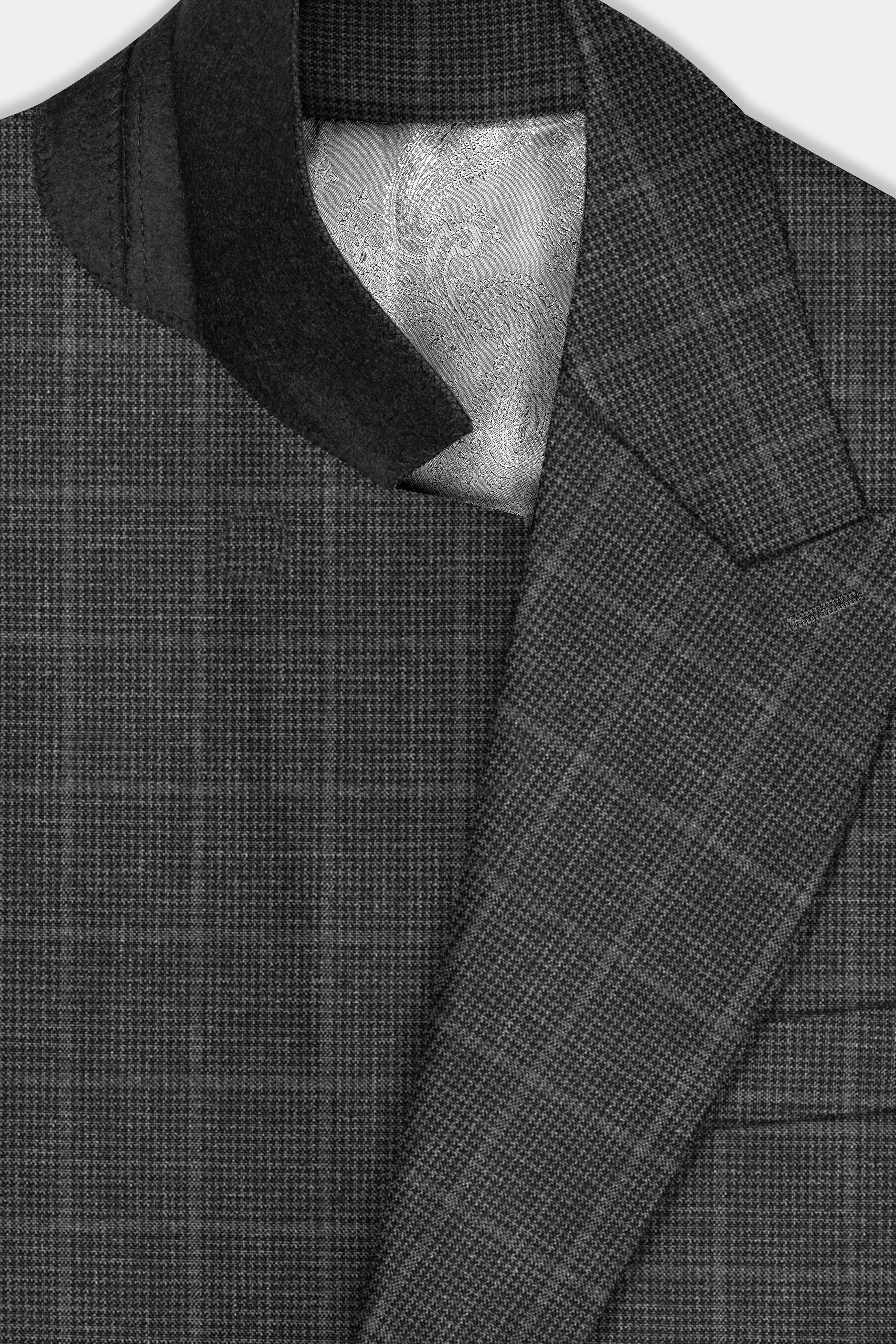 Iridium Gray Plaid Wool Blend Single Breasted Blazer