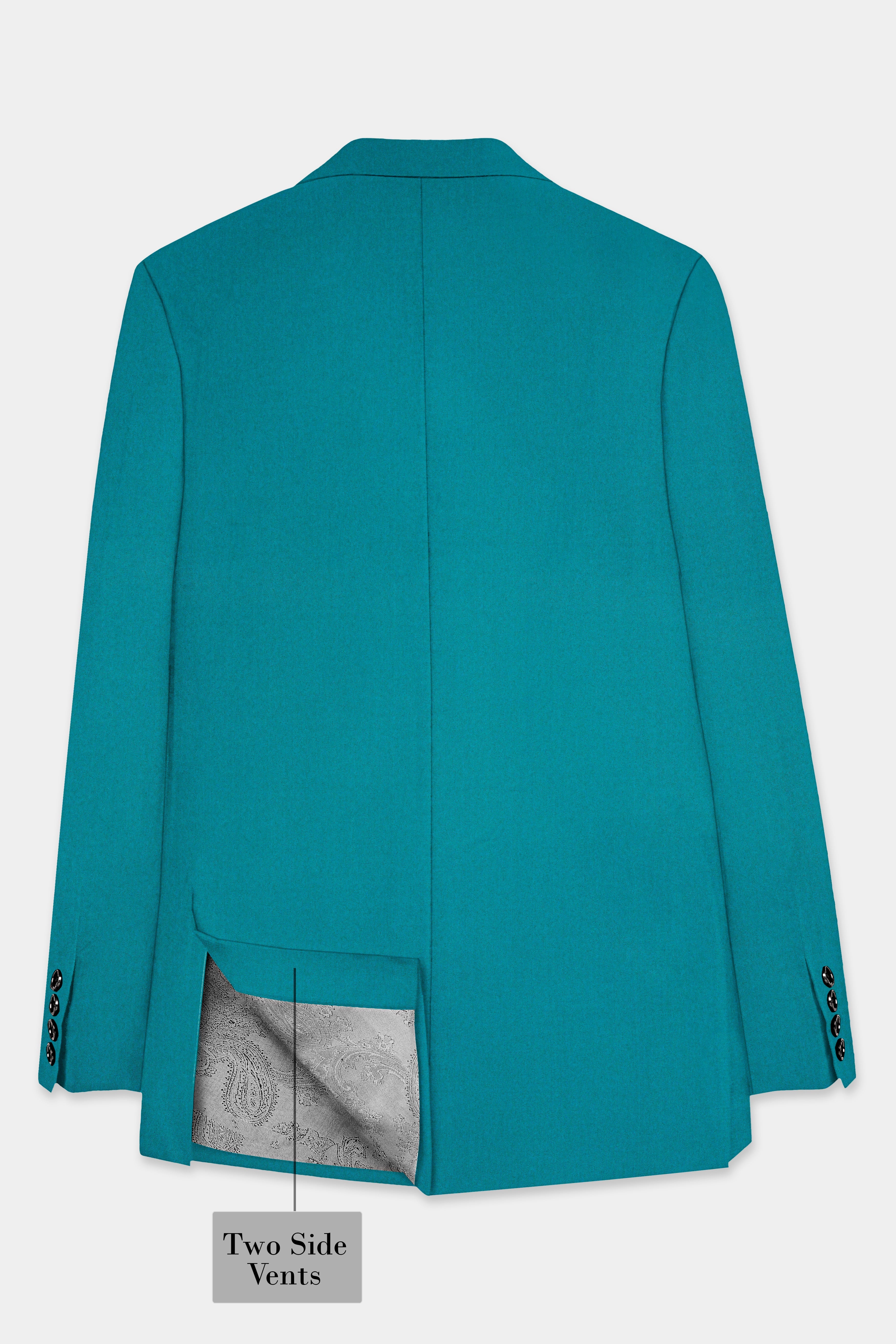 Surfie Green Plain Solid Wool Blend Peak Lapel Tuxedo Blazer