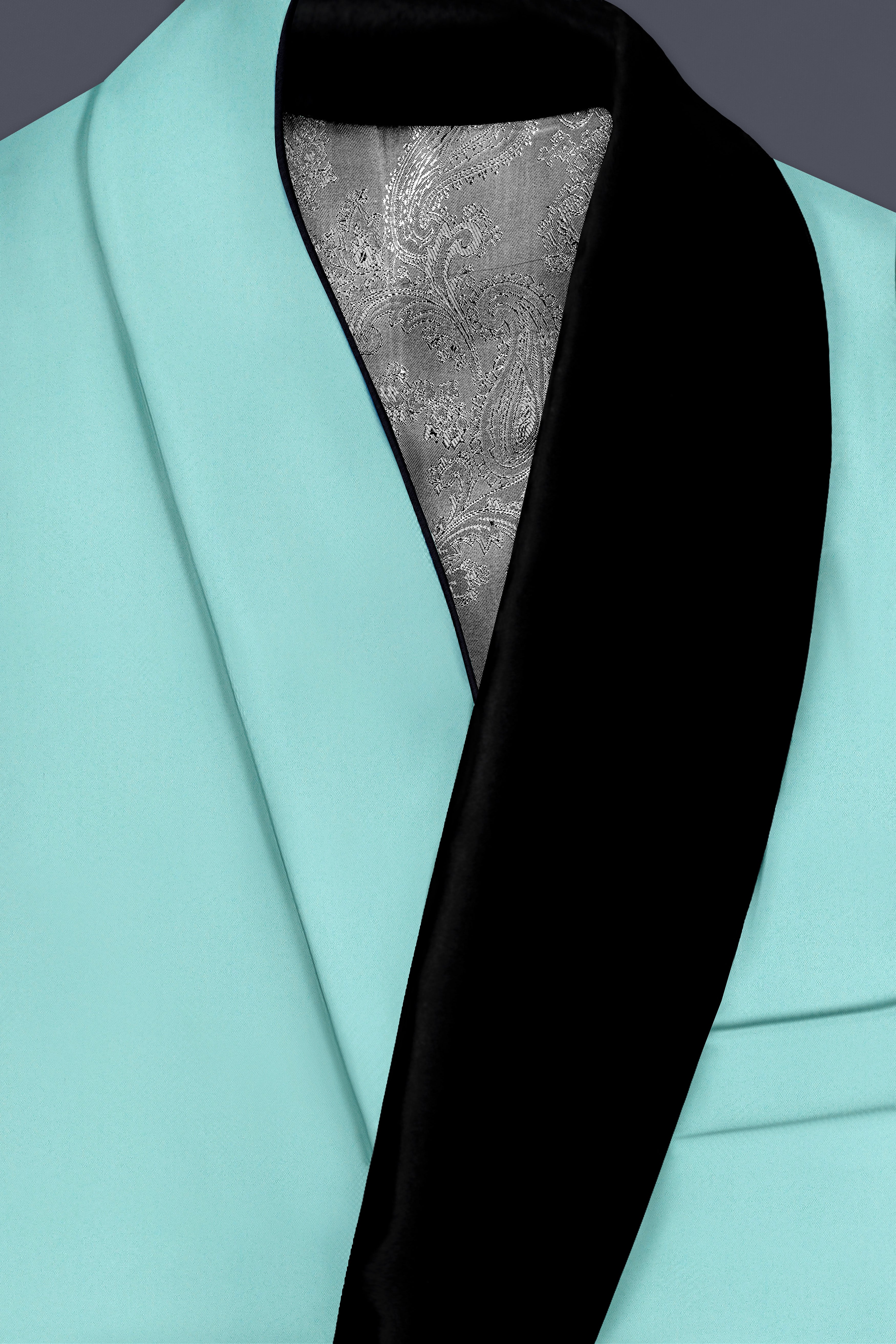 Korean Sinbad Blue Solid Wool Blend Tuxedo Blazer