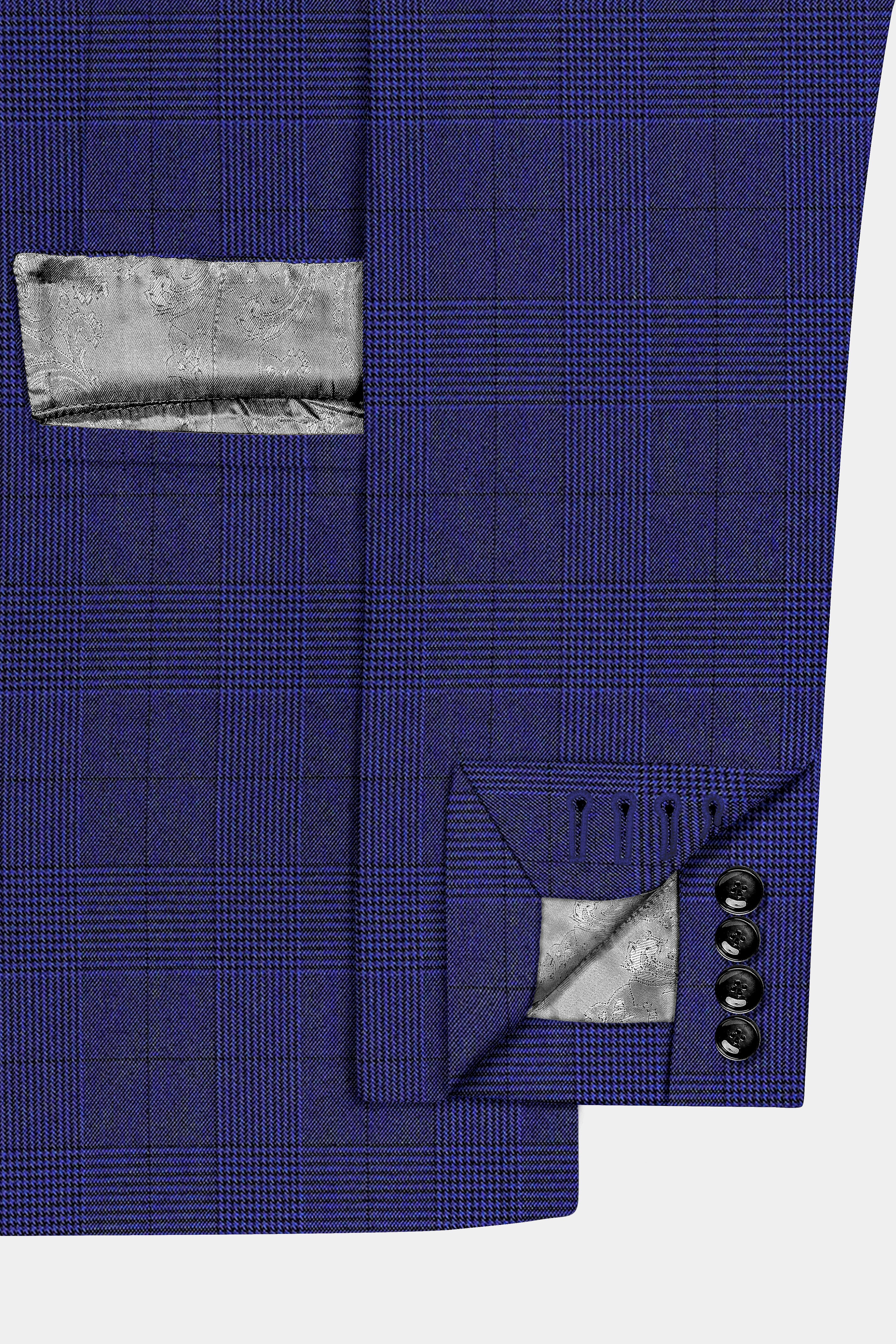 Martinique Blue Plaid Wool Blend Double Breasted Blazer