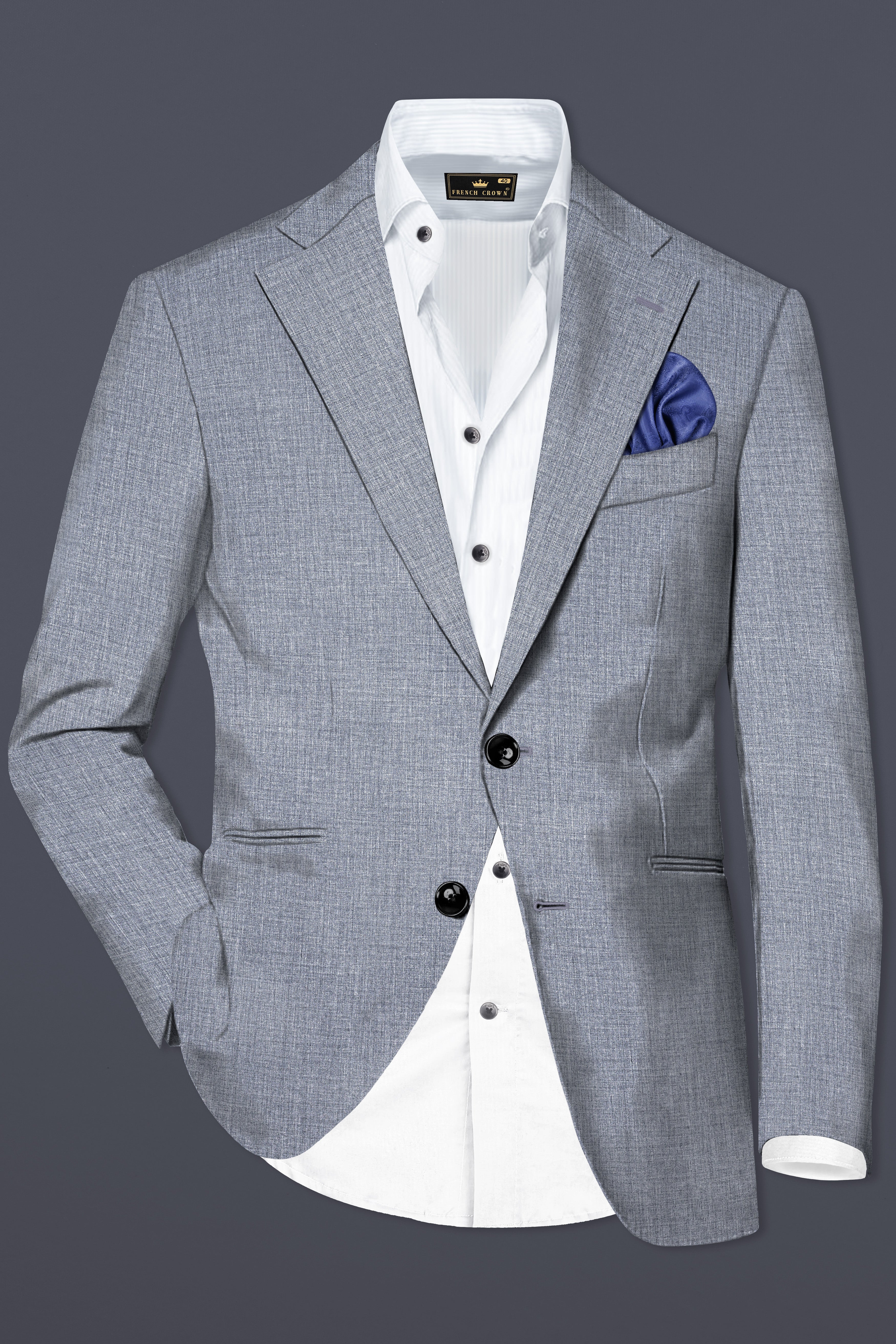 Manatee Gray Textured Wool Rich Single Breasted Blazer