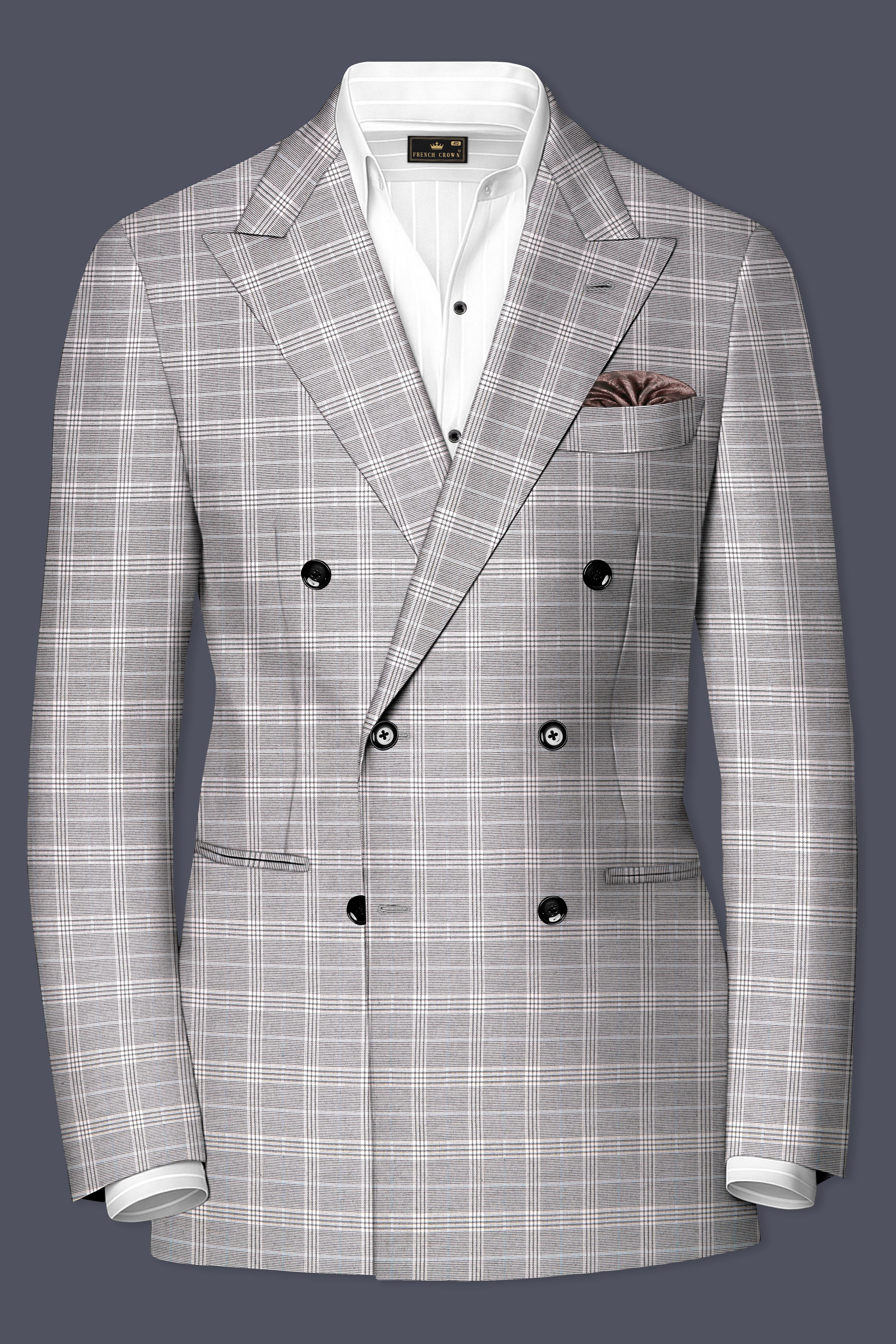 Monsoon Gray Plaid Wool Rich Double Breasted Blazer