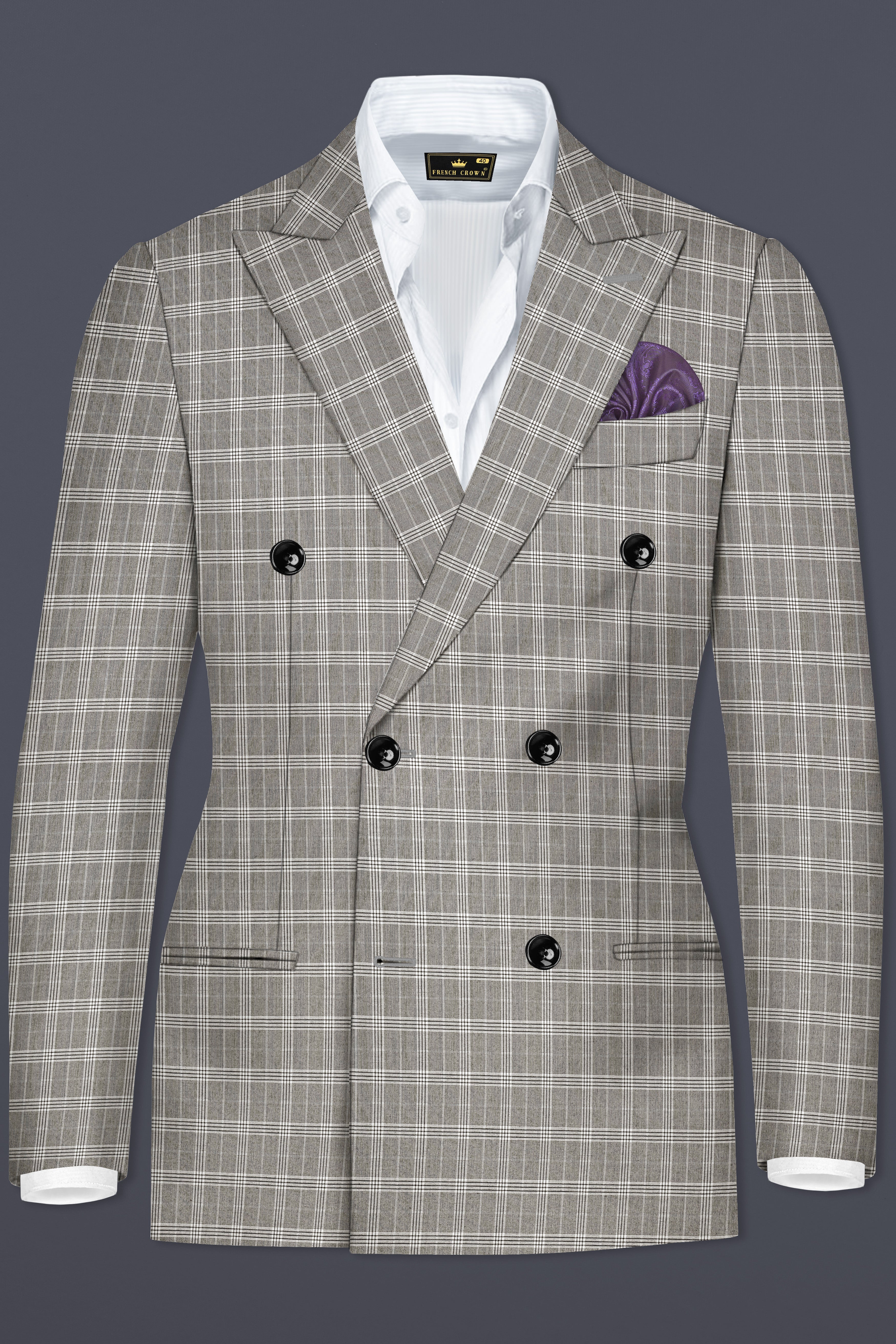 Venus Gray Plaid Wool Rich Double Breasted Blazer