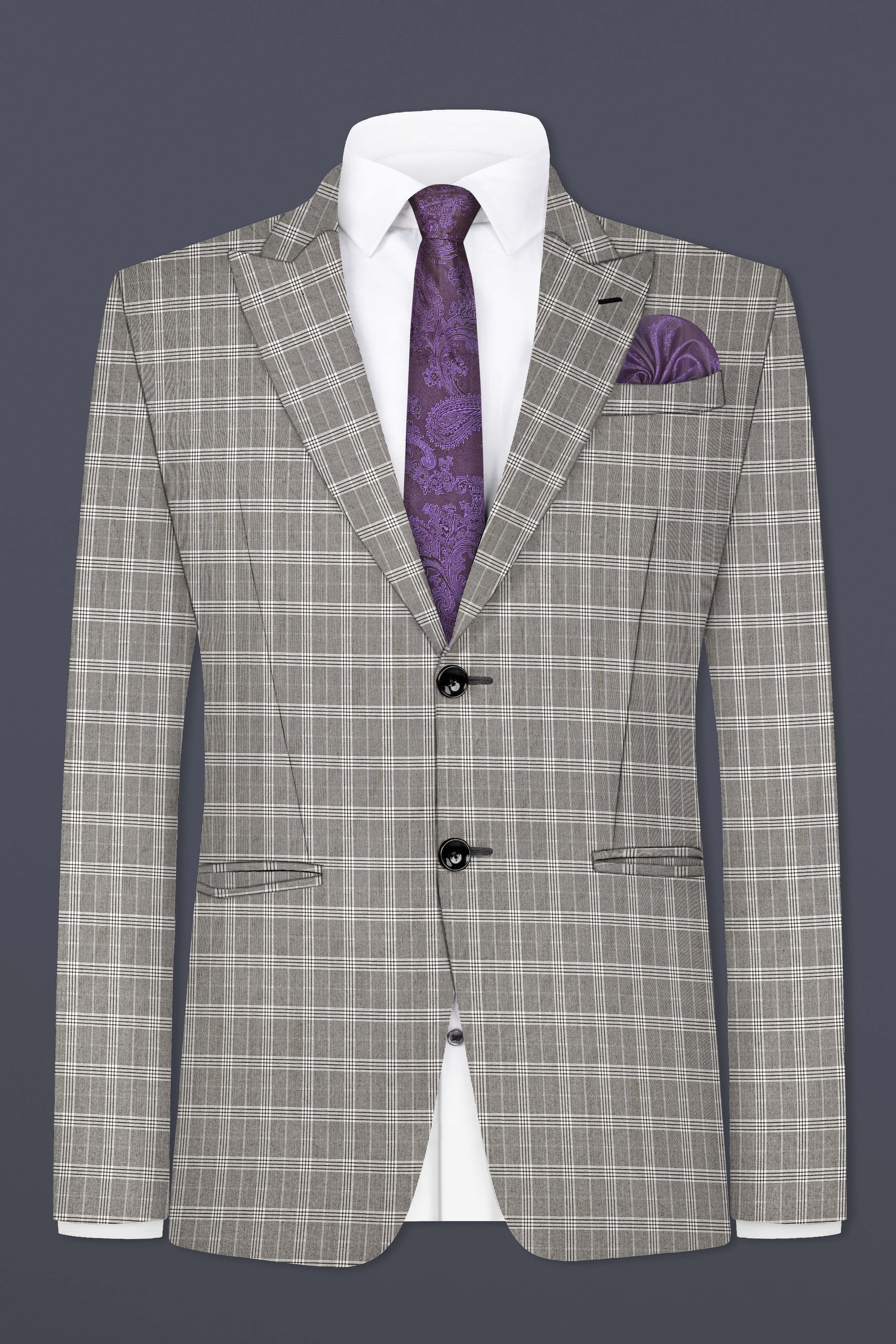 Venus Gray Plaid Wool Rich Single Breasted Blazer