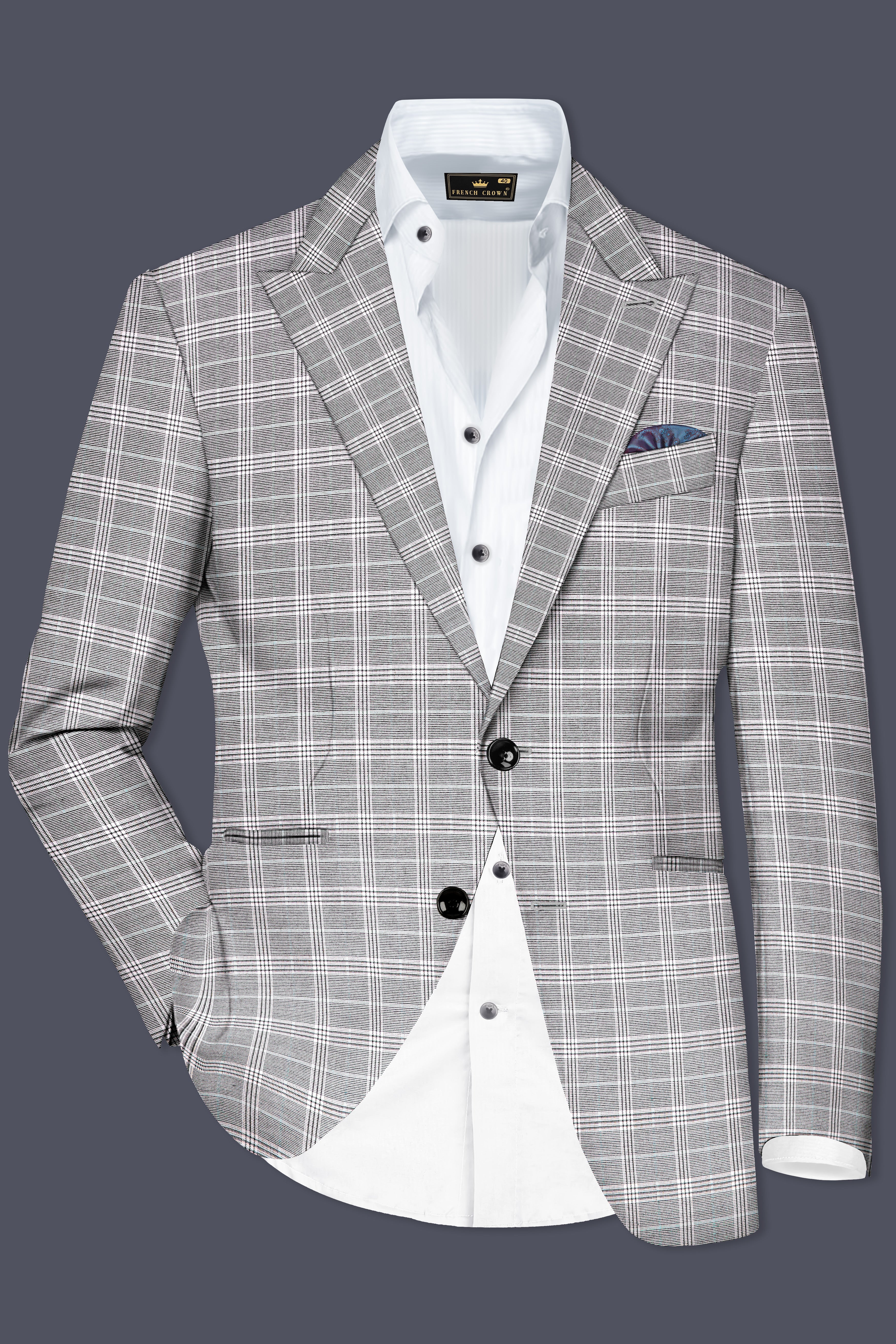 Venus Gray Plaid Wool Rich Single Breasted Blazer