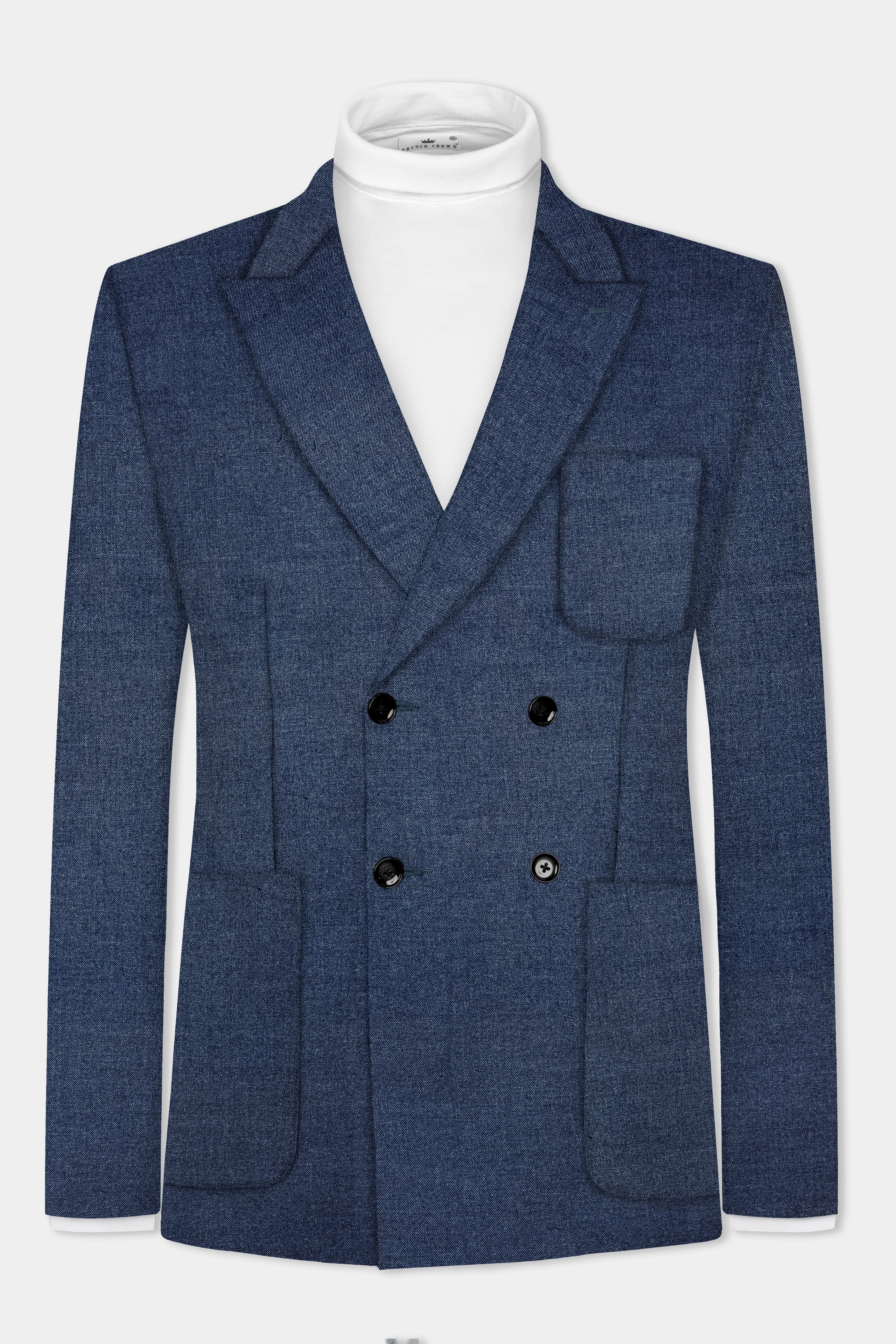 Blue Textured Tweed Wool Rich Patch Pocket Designer Sport Blazer