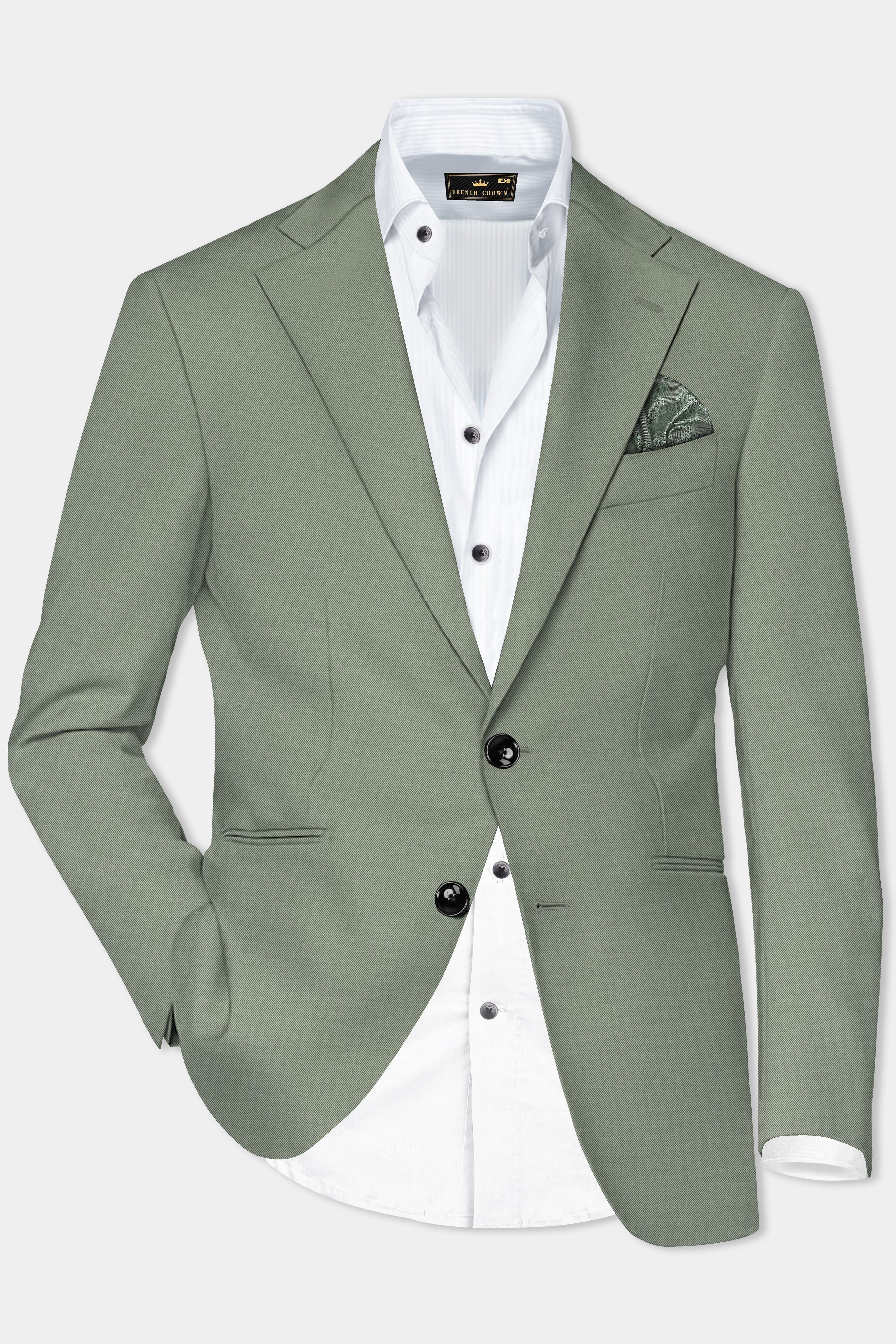Spanish Green Solid Wool Rich Single Breasted Slight Stretch Blazer