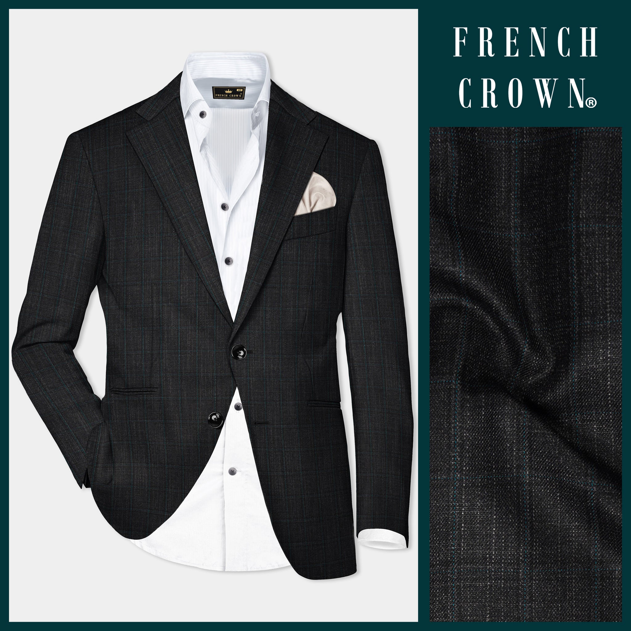 Men's Checked Charcoal Single Breasted Blazer