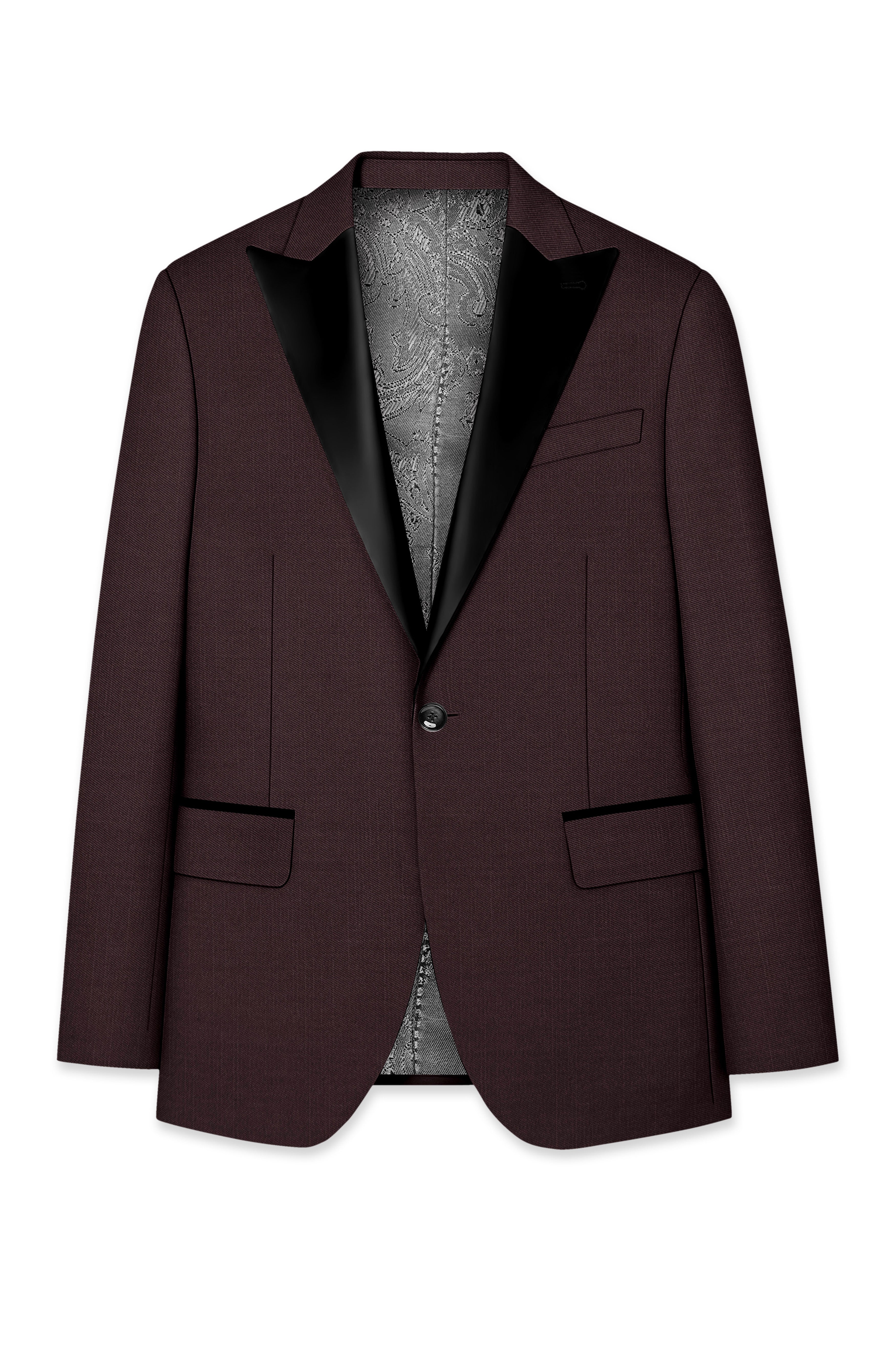 Espresso-Hickory Brown Solid Wool Rich Peak Lapel Tuxedo Slight Stretch Blazer