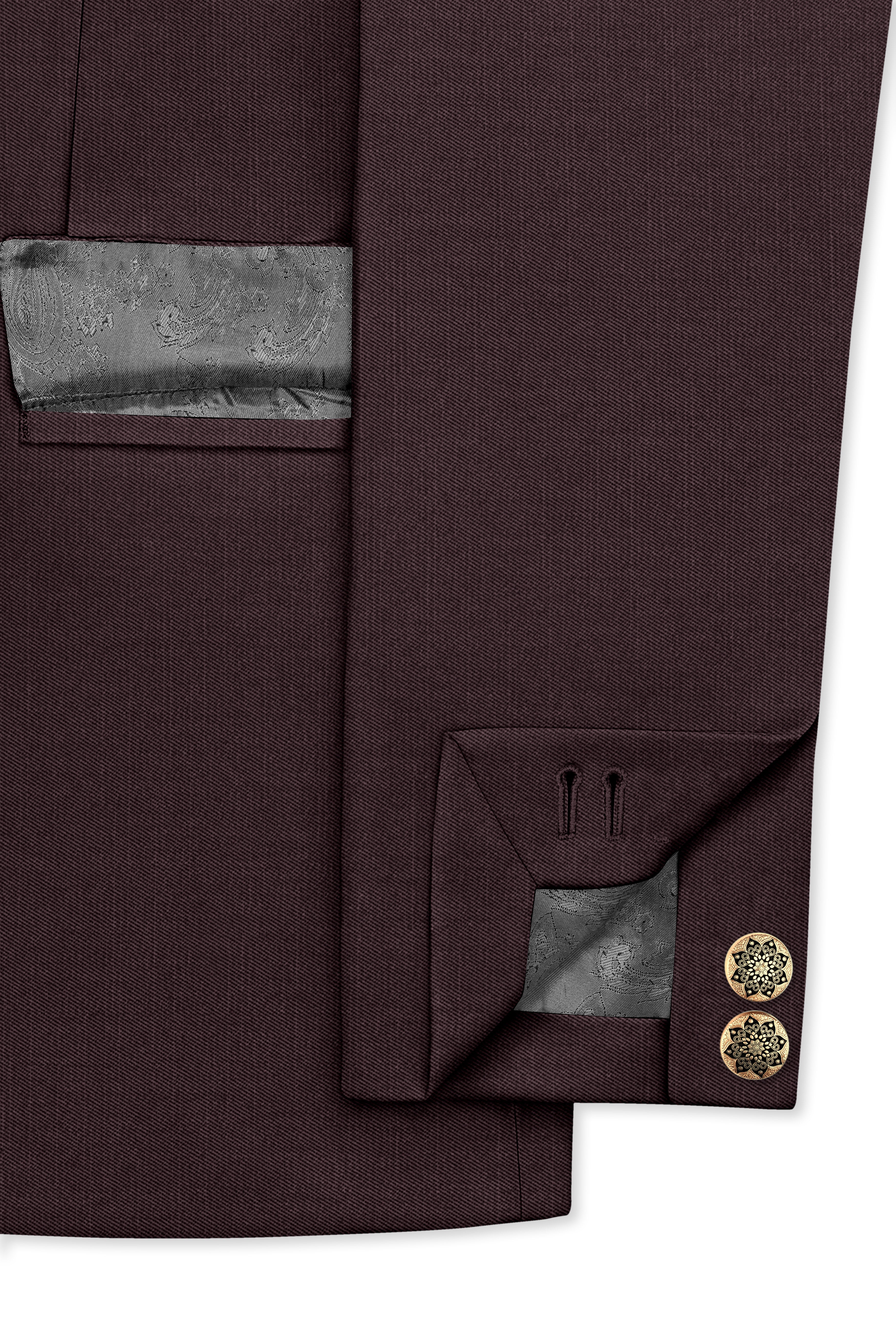 Espresso-Hickory Brown Solid Wool Rich Cross Placket Bandhgala Slight Stretch Blazer