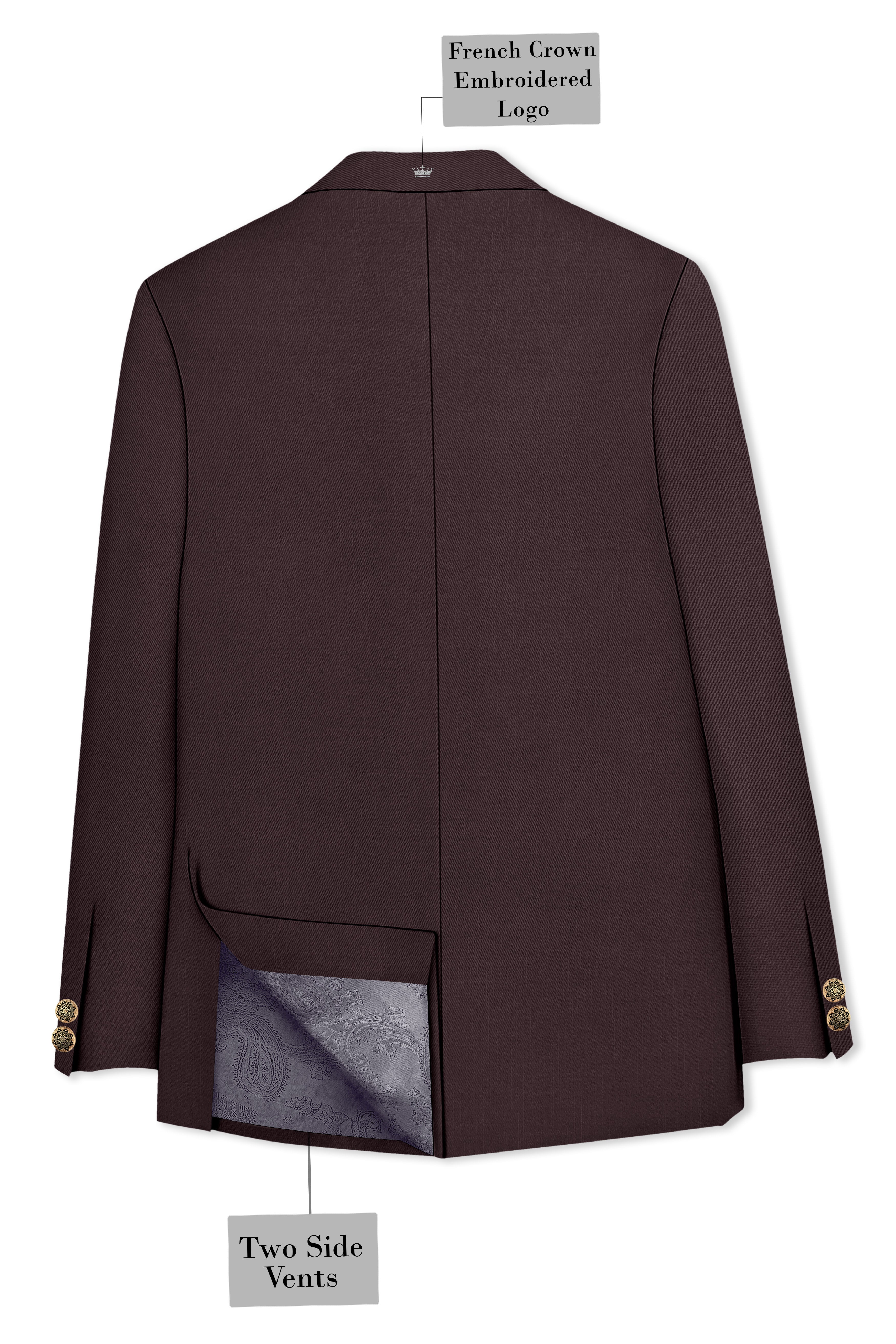 Espresso-Hickory Brown Solid Wool Rich Cross Placket Bandhgala Slight Stretch Blazer