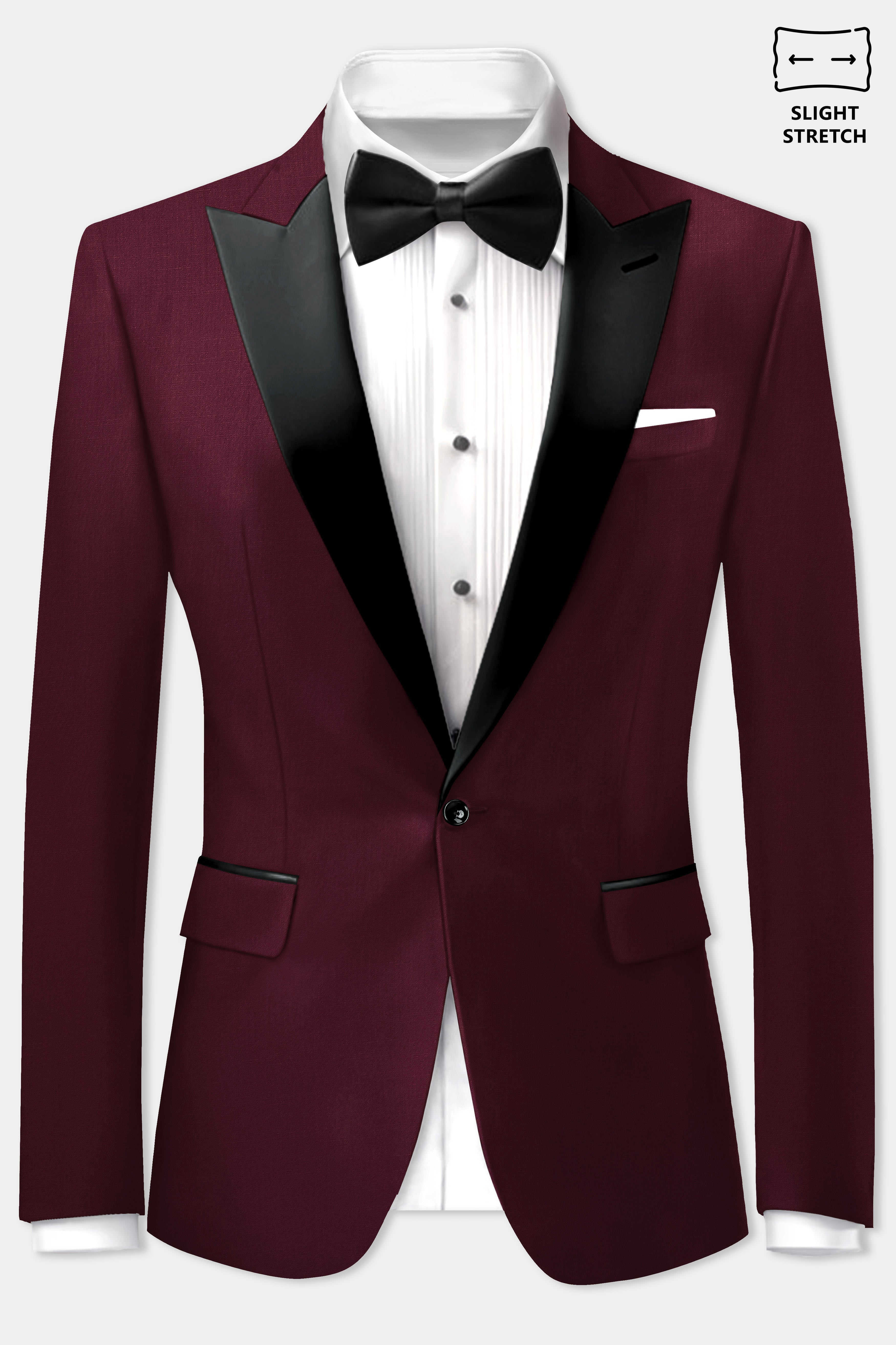 SepiaElite-Tamarind Brown Solid Wool Rich Peak Lapel Tuxedo Slight Stretch Blazer