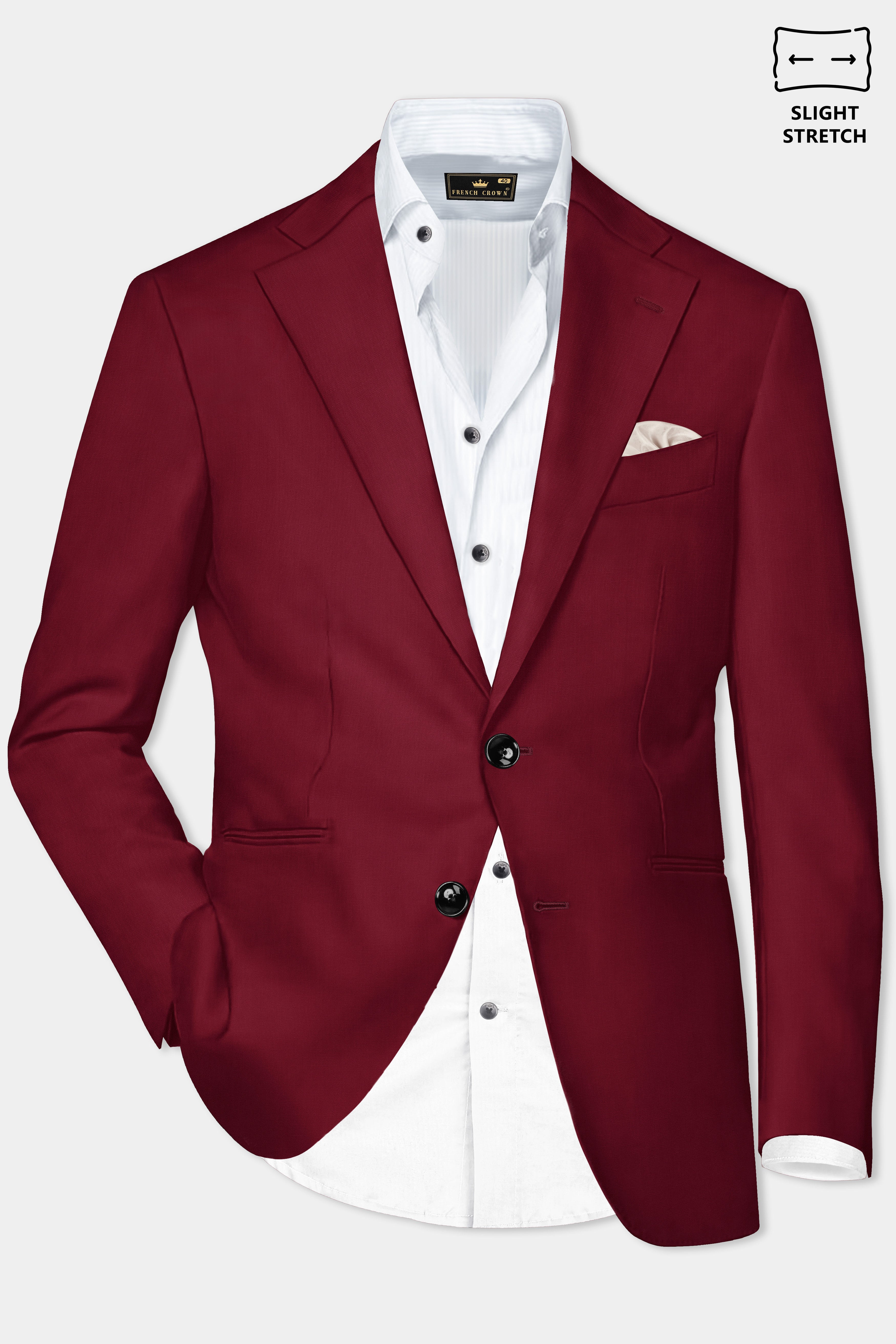 CrimsonAce-Cherry Red Solid Wool Rich Single Breasted Slight Stretch Blazer