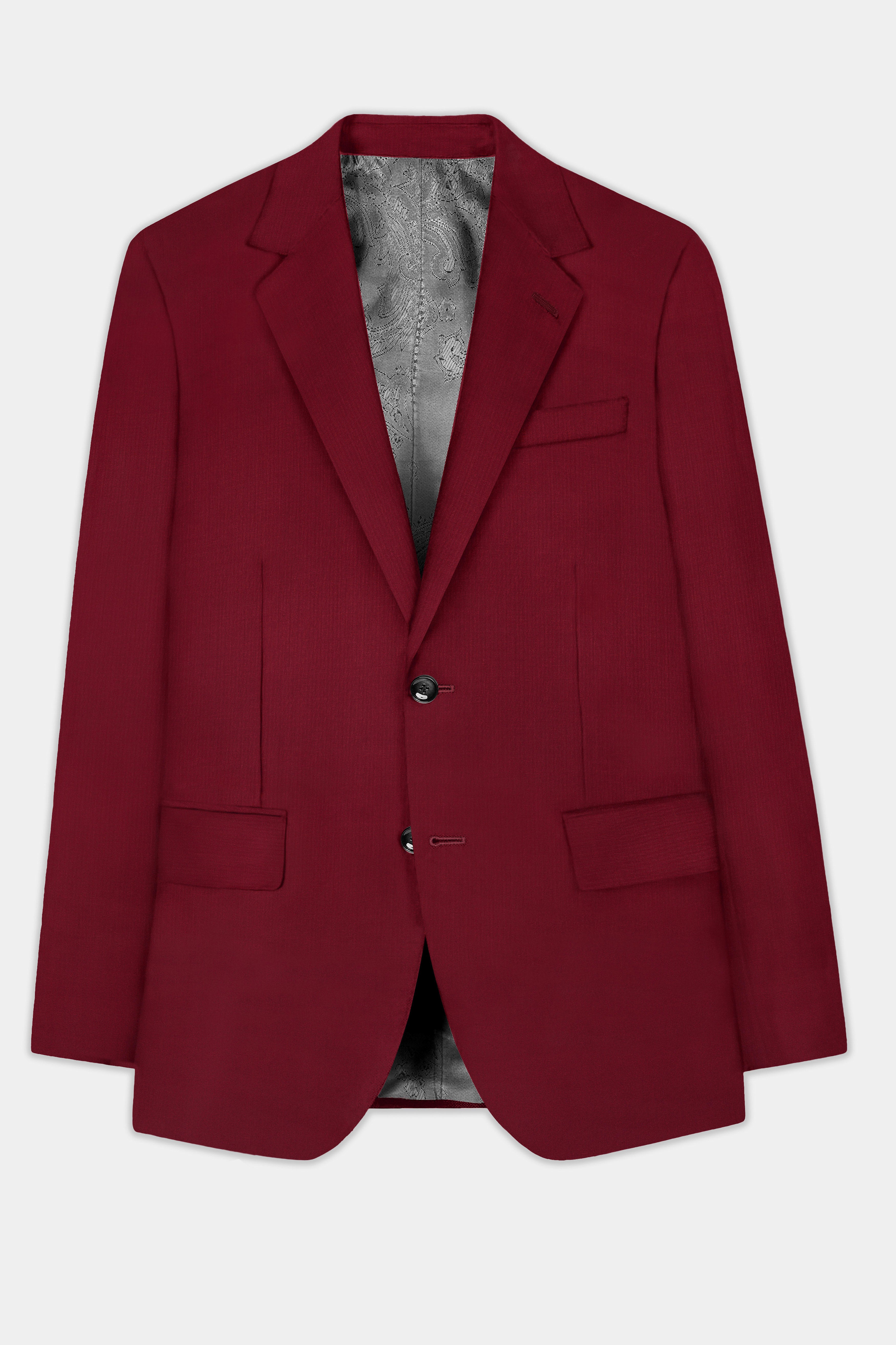 CrimsonAce-Cherry Red Solid Wool Rich Single Breasted Slight Stretch Blazer