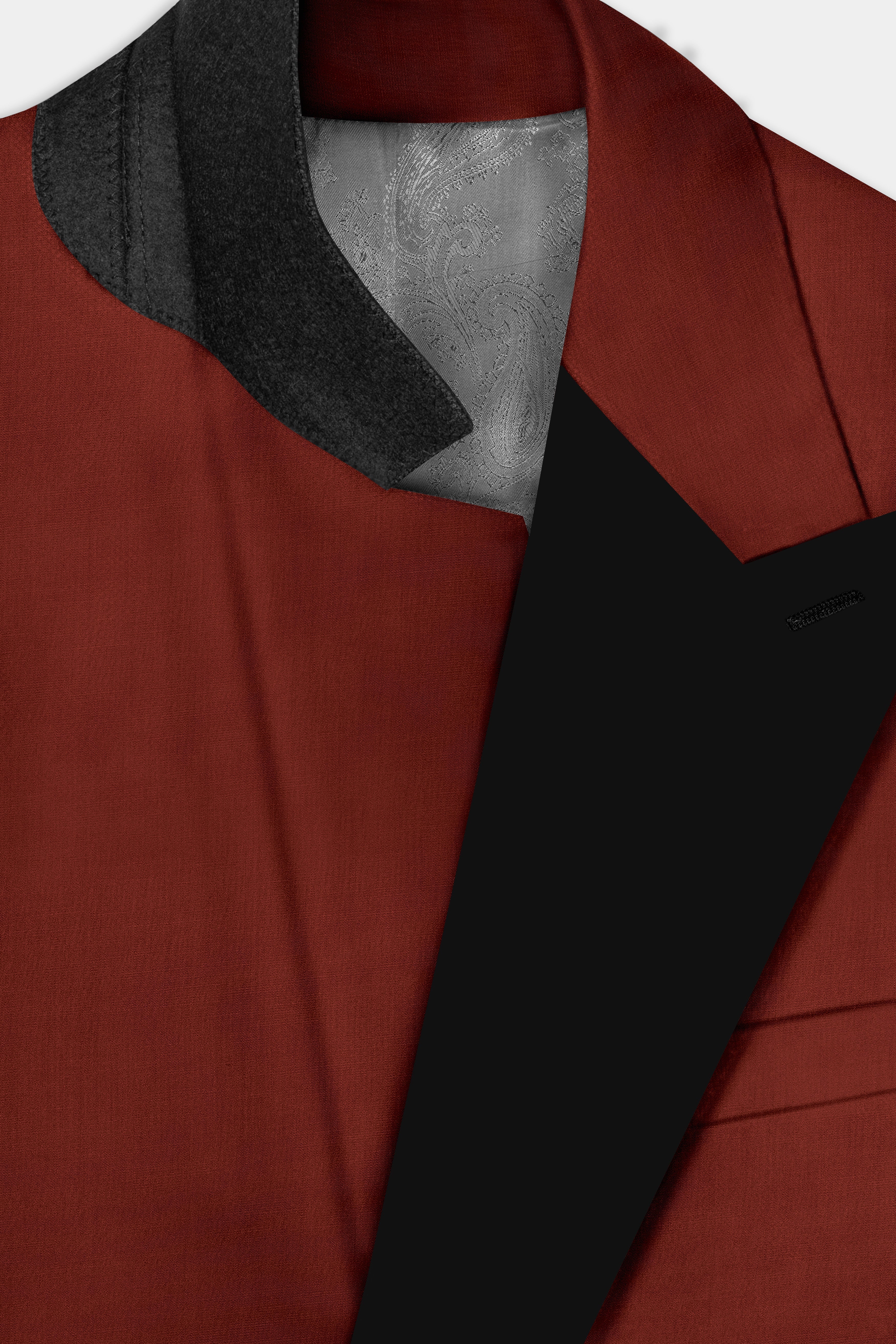 Inferno Rust-Brick Red Solid Wool Rich Peak Lapel Tuxedo Slight Stretch Blazer
