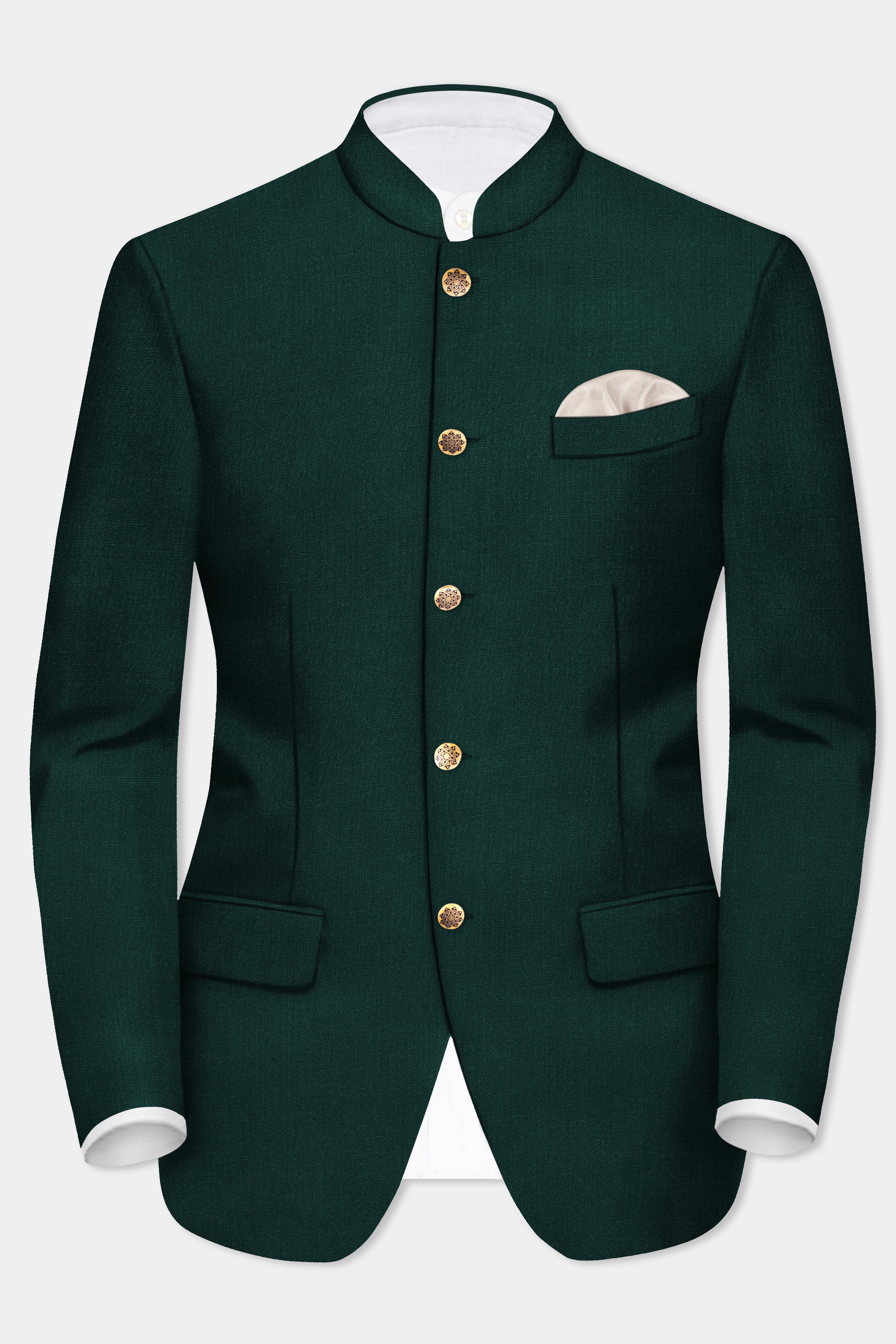 Emerald-Zucchini Green Solid Wool Rich Bandhgala Stretchable traveler Blazer