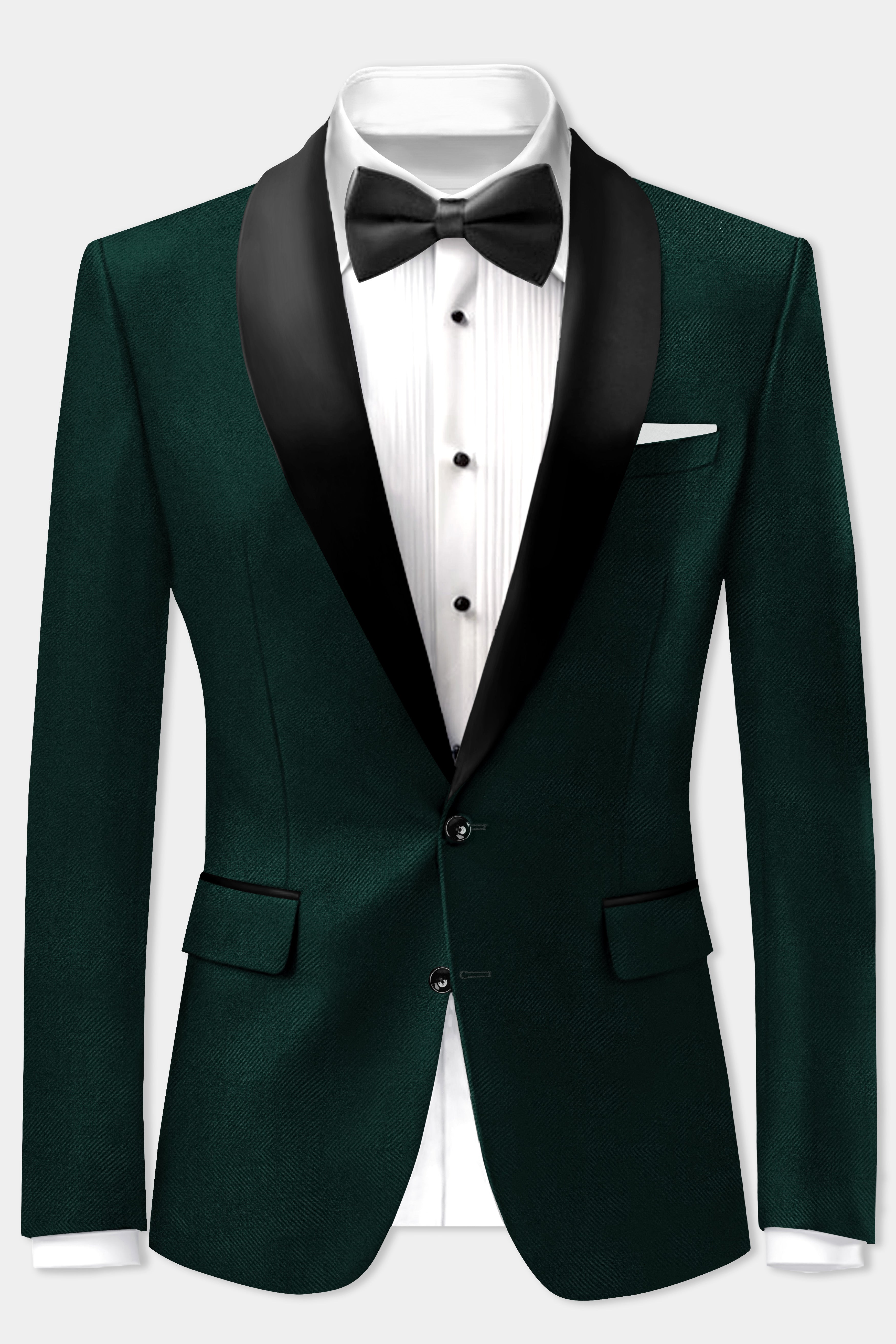Emerald-Zucchini Green Solid Wool Rich Tuxedo Stretchable traveler Blazer