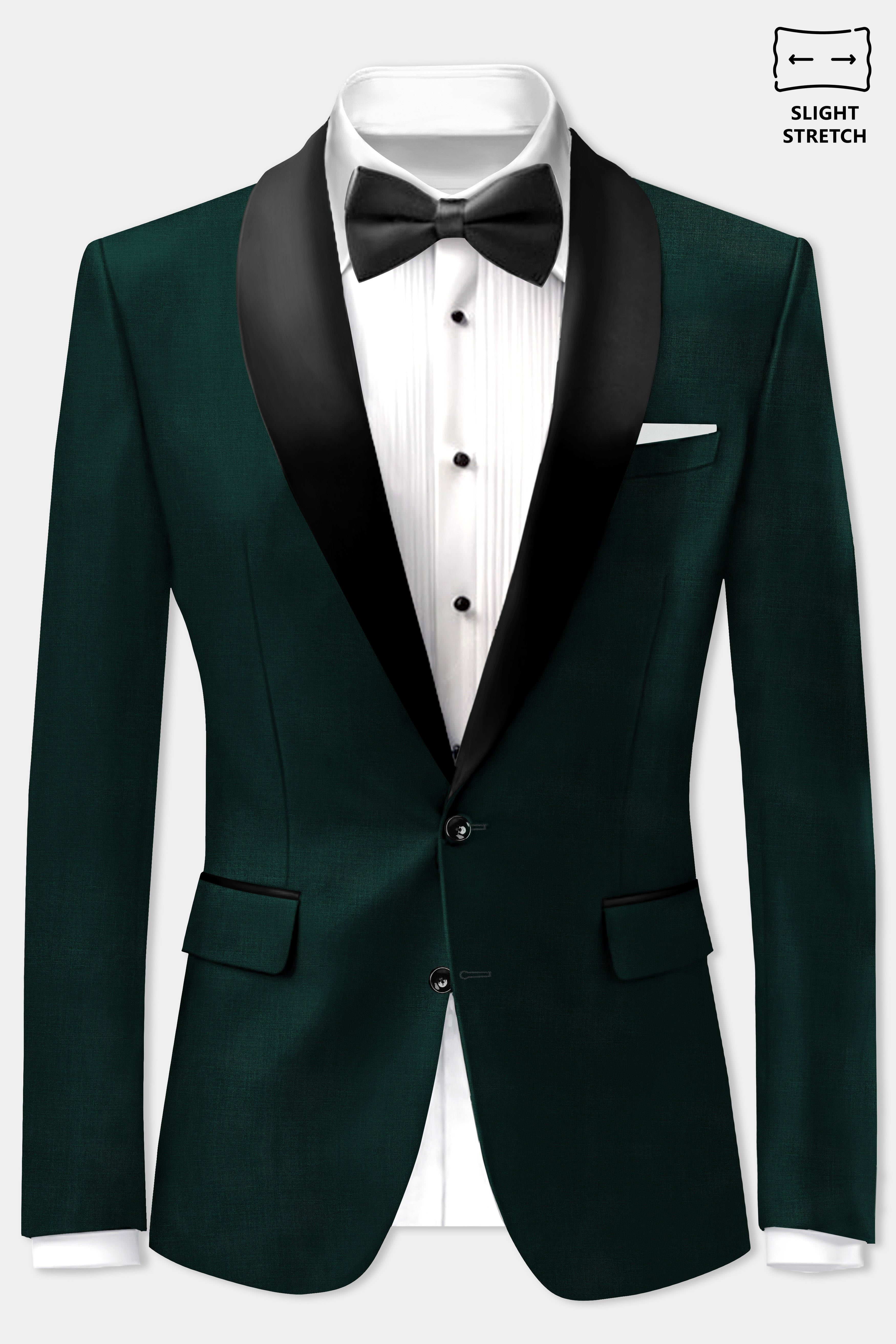 Emerald-Zucchini Green Solid Wool Rich Tuxedo Slight Stretch Blazer