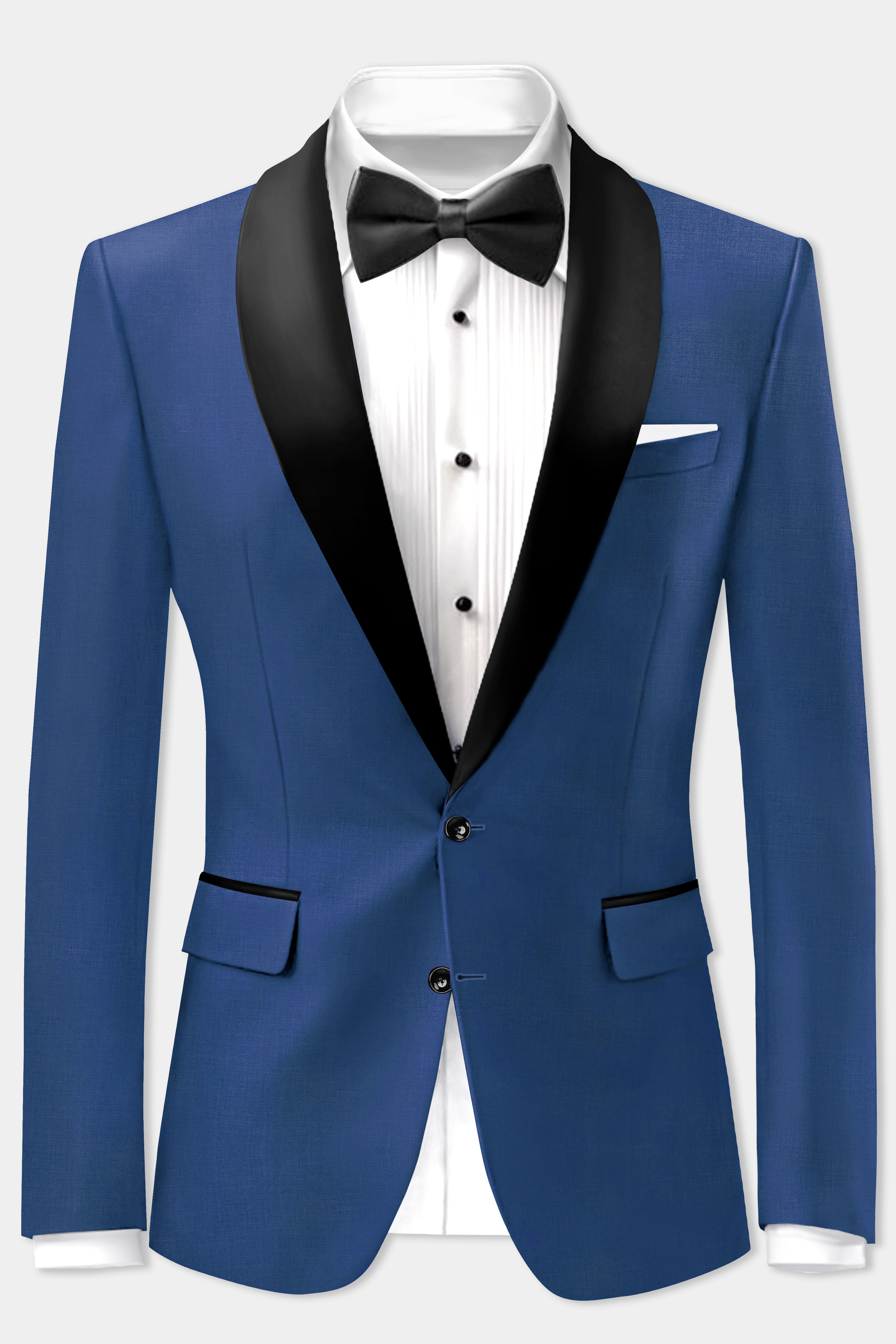 Cerulean Elite-Cobalt Blue Solid Wool Rich Tuxedo Stretchable traveler Blazer