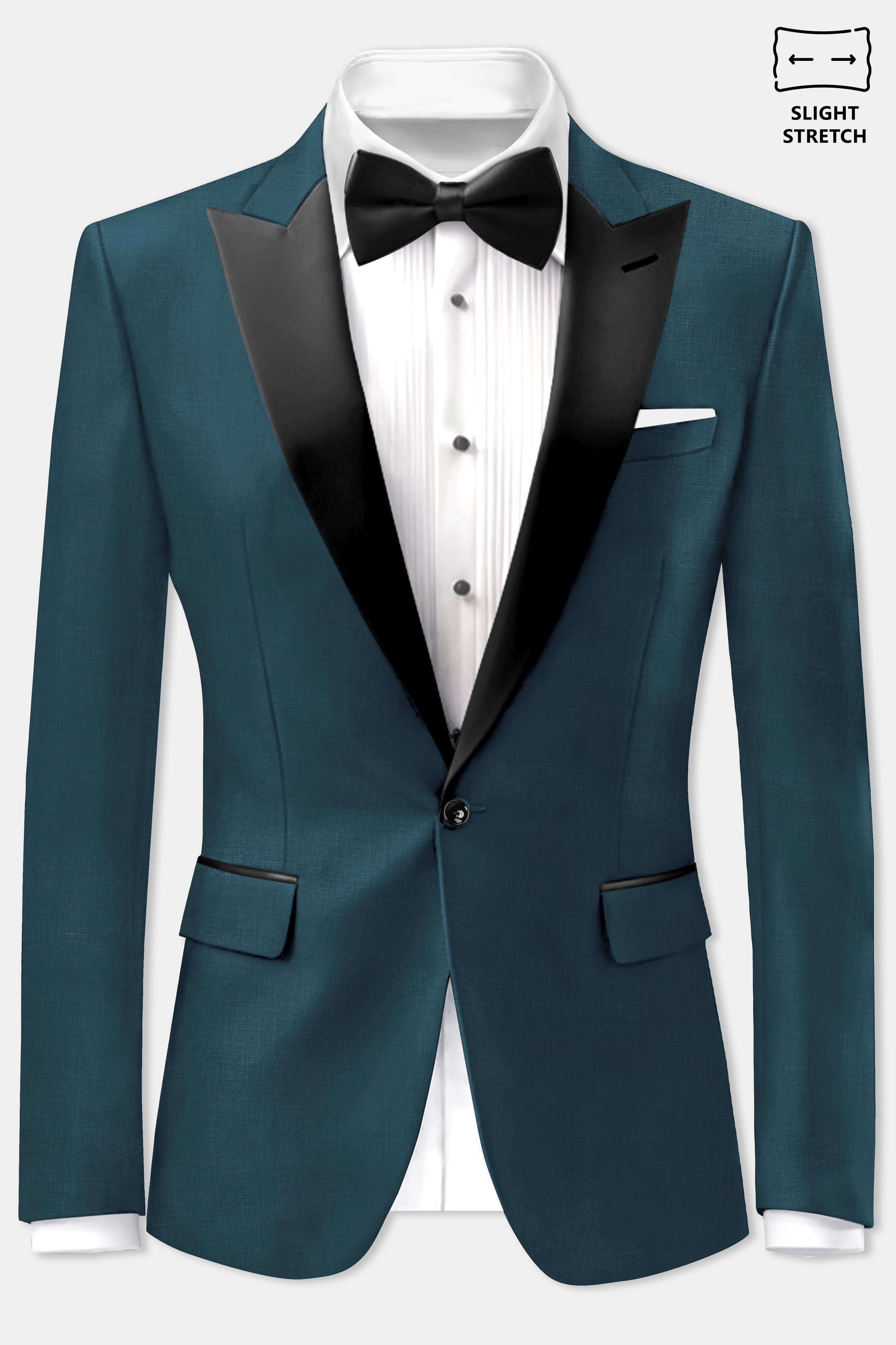 Prestige-Dianne Green Solid Wool Rich Peak Lapel Tuxedo Slight Stretch Blazer
