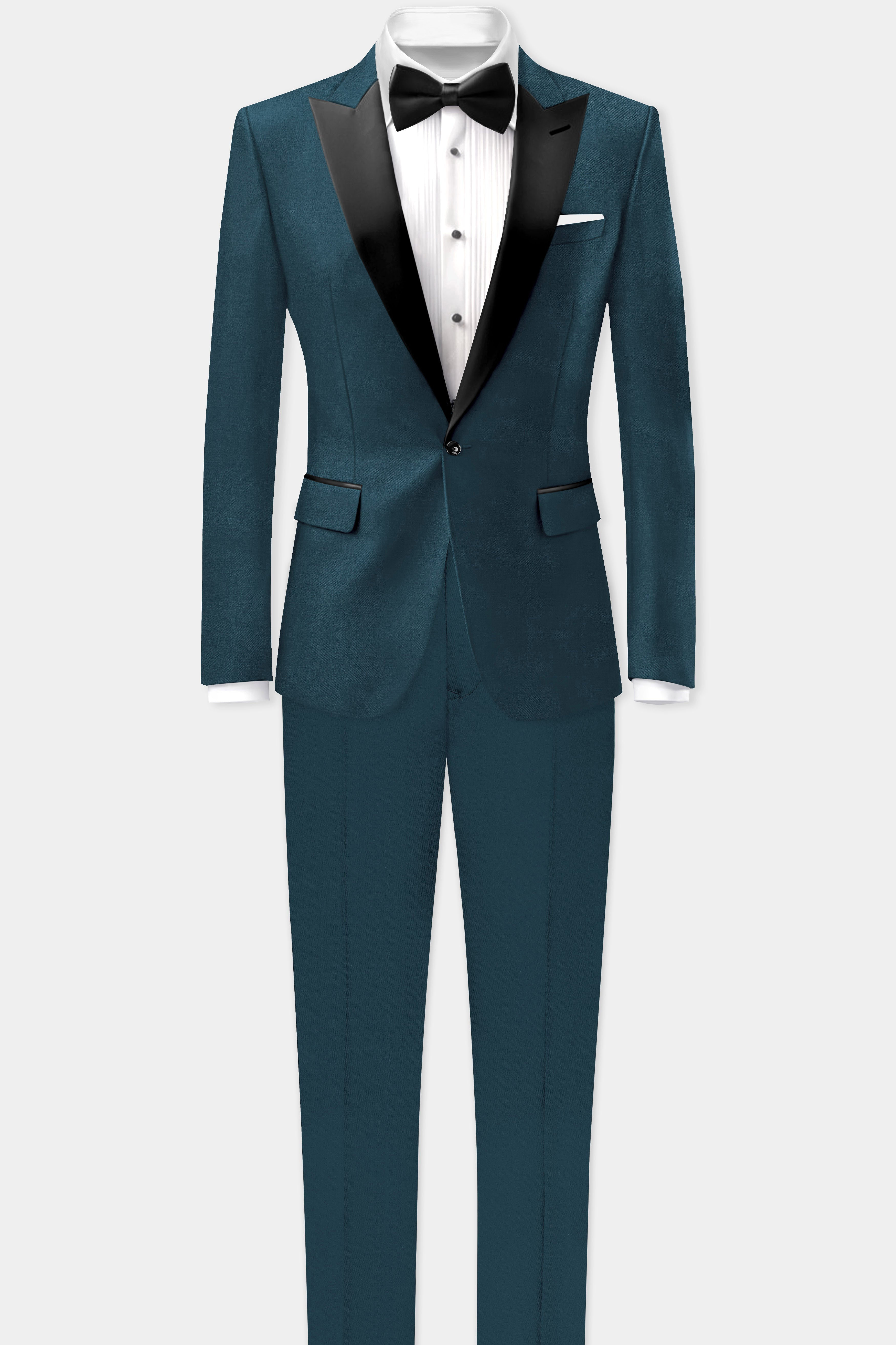 Prestige-Dianne Green Solid Wool Rich Peak Lapel Tuxedo Slight Stretch Blazer