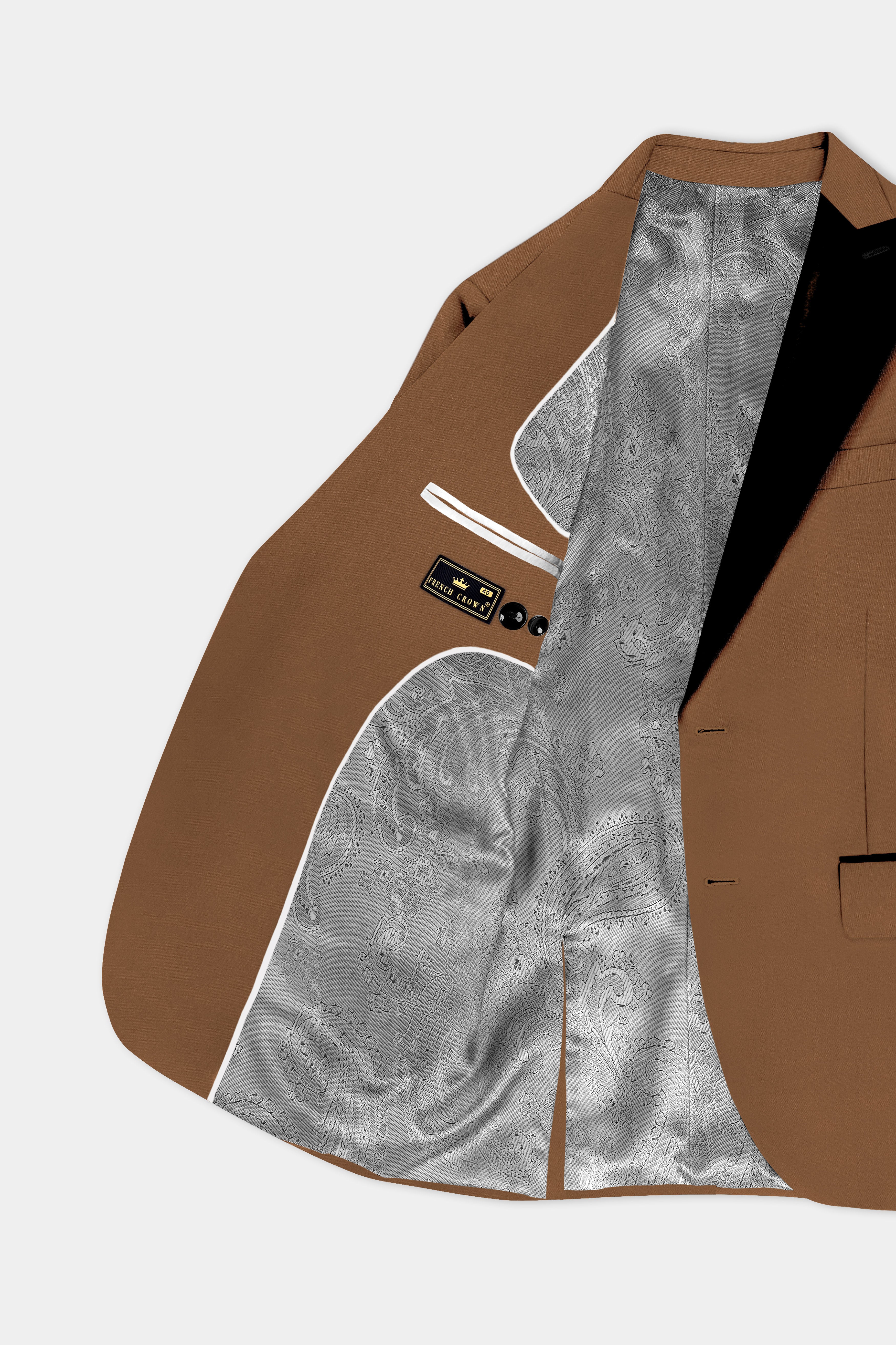 Bronze-Tawny Brown Solid Wool Rich Peak Lapel Tuxedo Slight Stretch Blazer