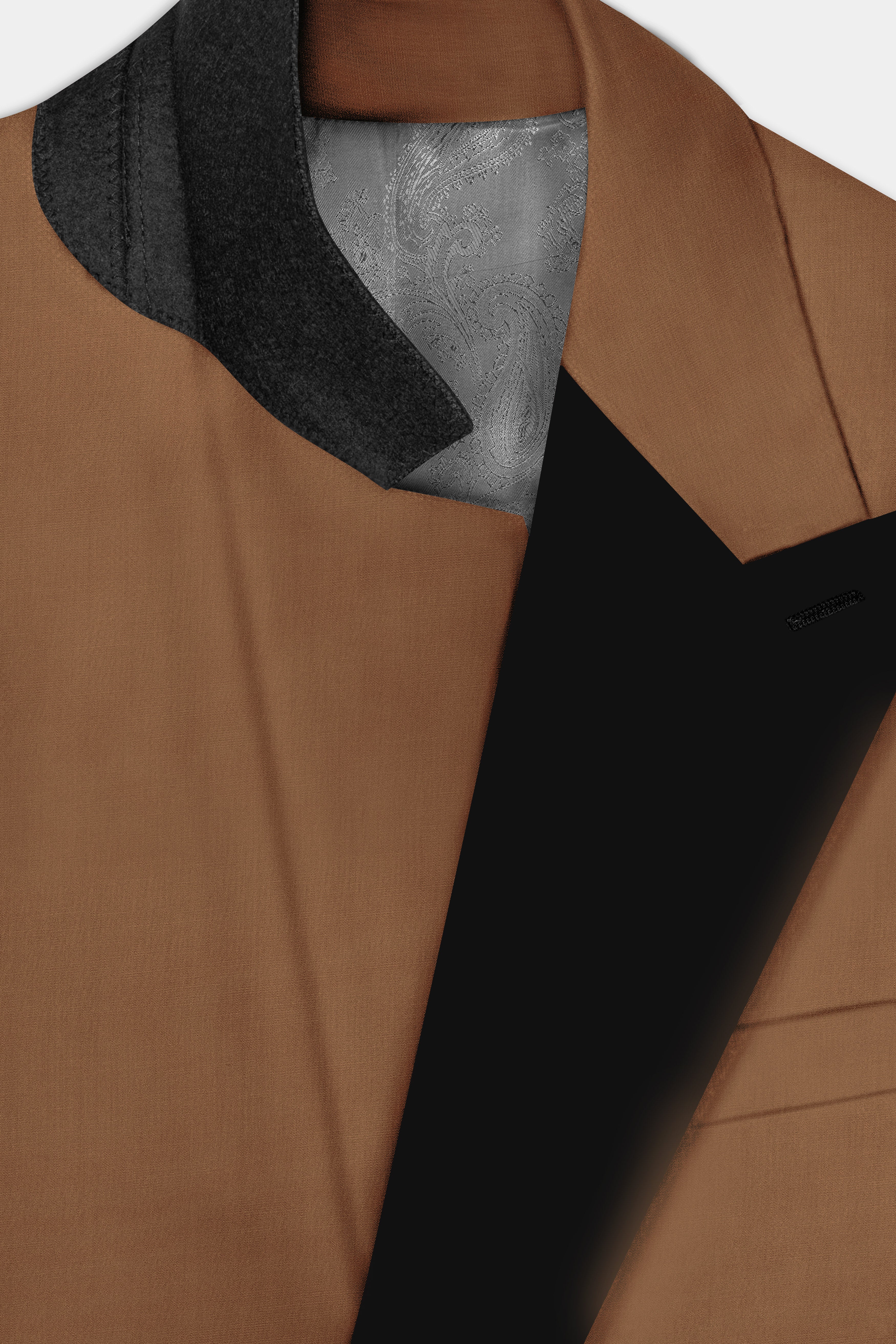 Bronze-Tawny Brown Solid Wool Rich Peak Lapel Tuxedo Slight Stretch Blazer