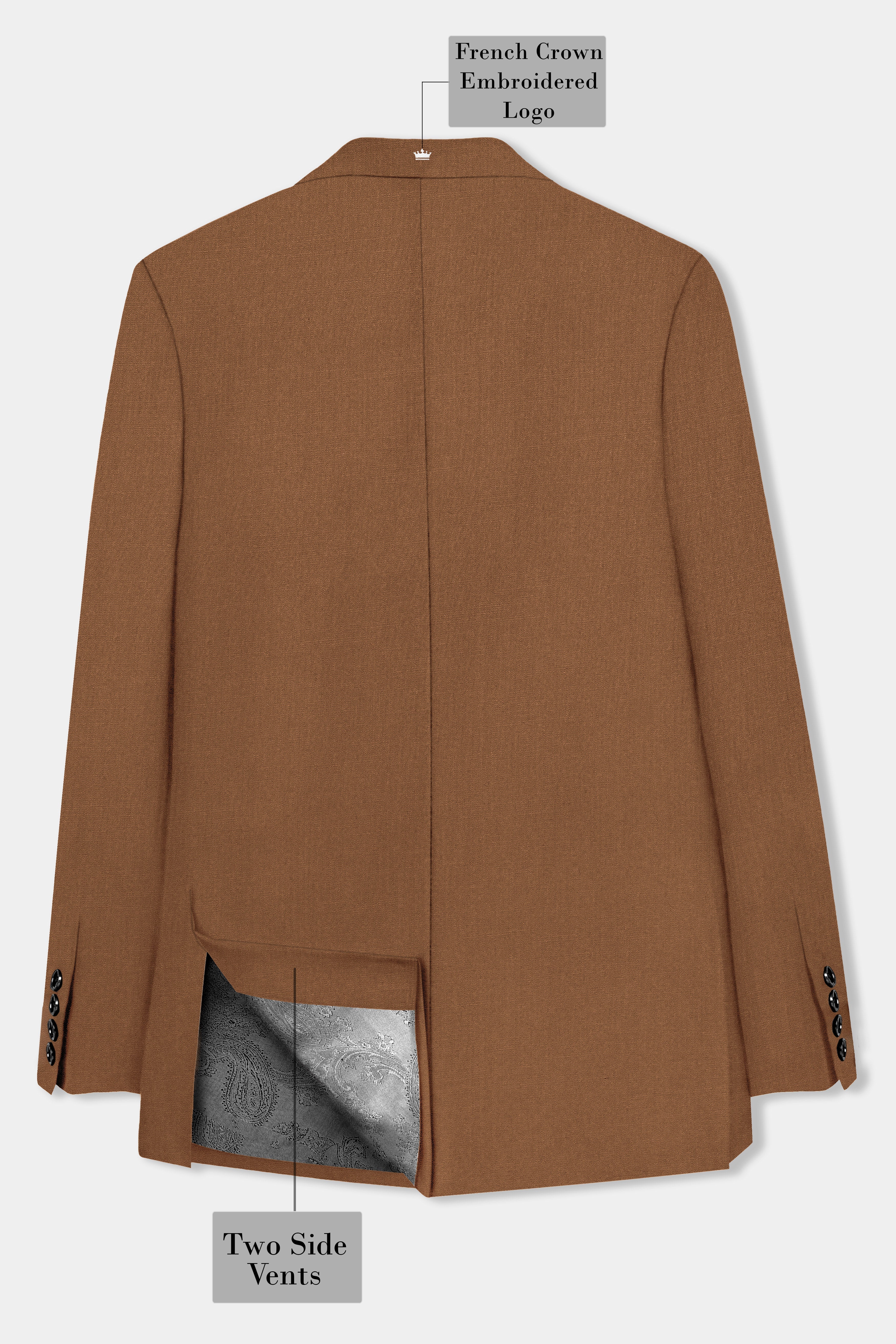Bronze-Tawny Brown Solid Wool Rich Peak Lapel Tuxedo Slight Stretch Blazer