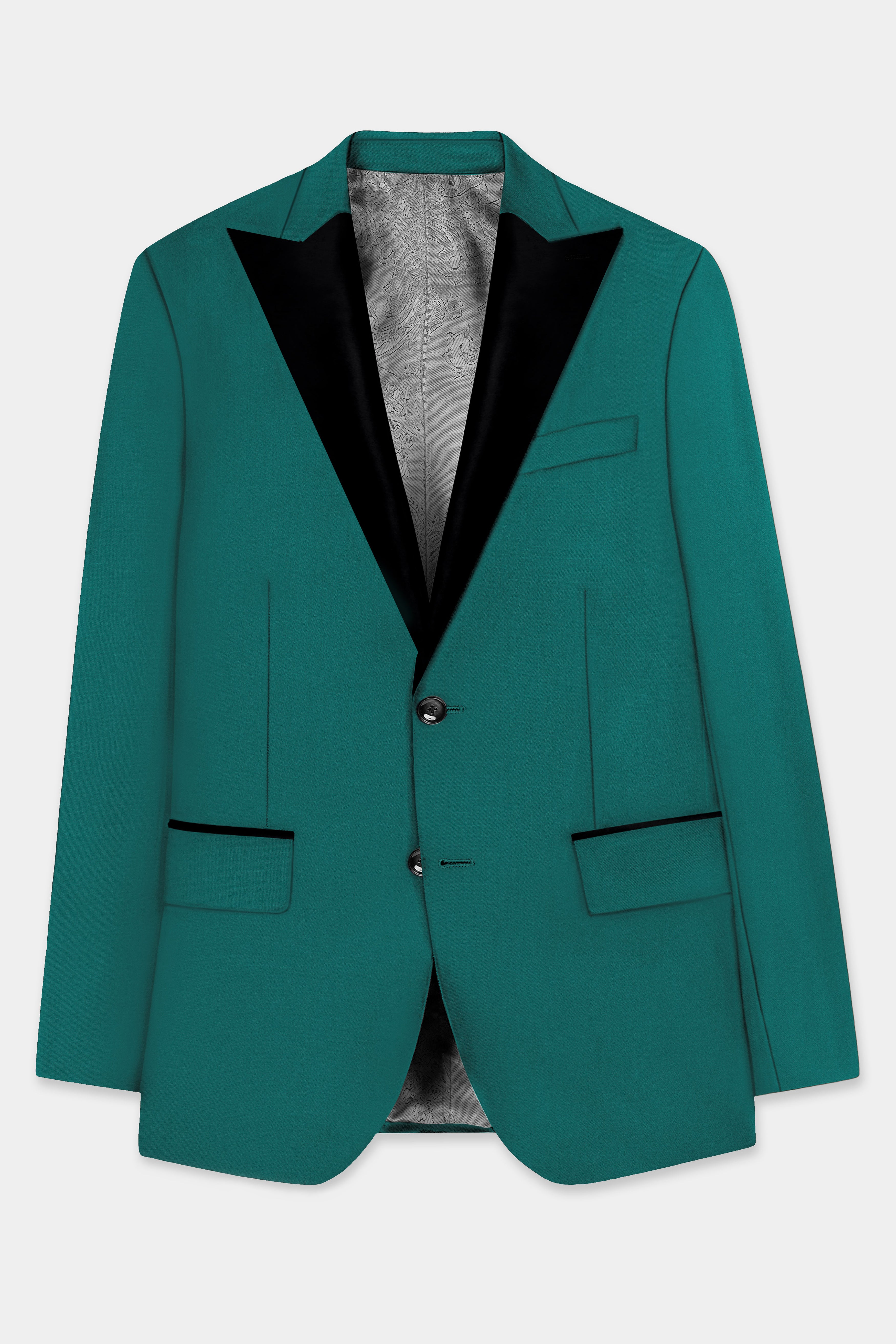 Verdant Classic-Surfie Green Solid Wool Rich Peak Lapel Tuxedo Slight Stretch Blazer
